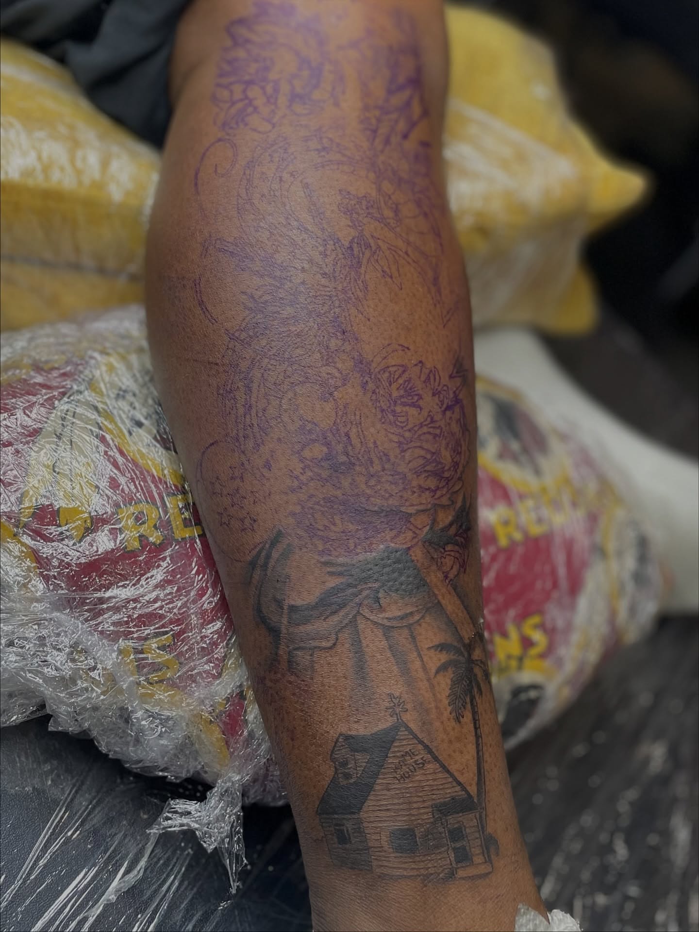 House and dragon American traditional tattoo on the forearm by Koolz