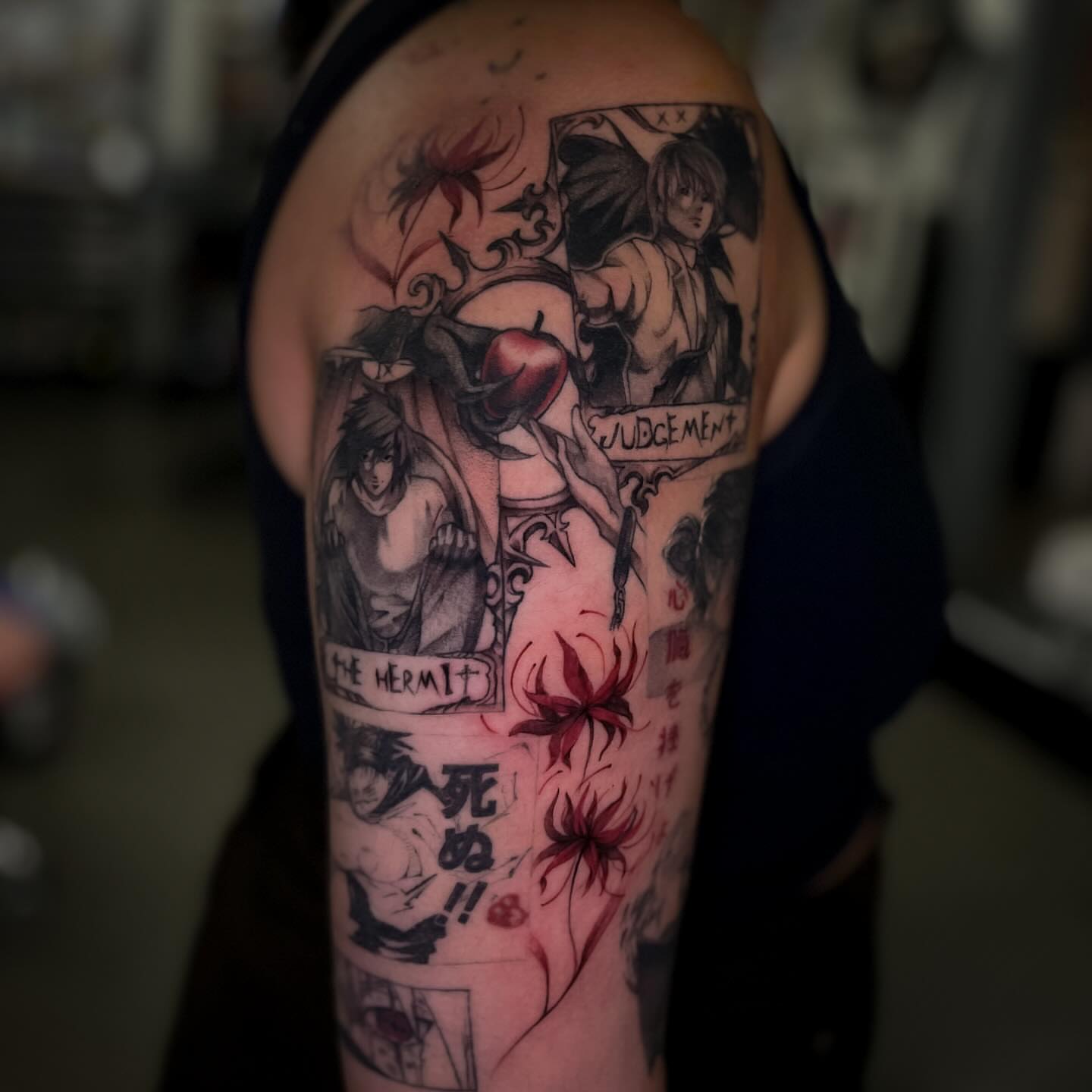 Tattoo by @celynity — anime, dotwork