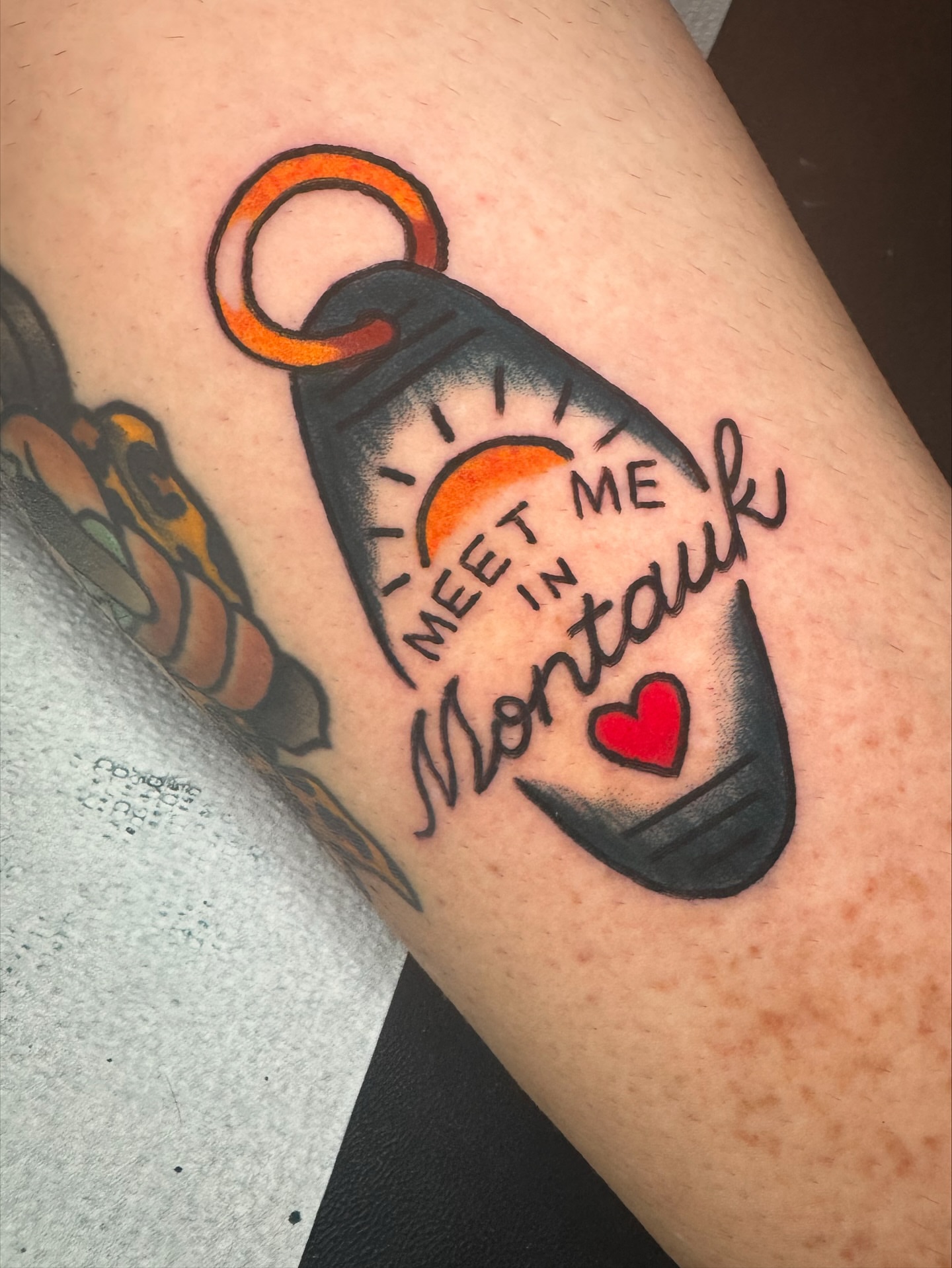 Anchor with text American traditional tattoo on the forearm by Perrey