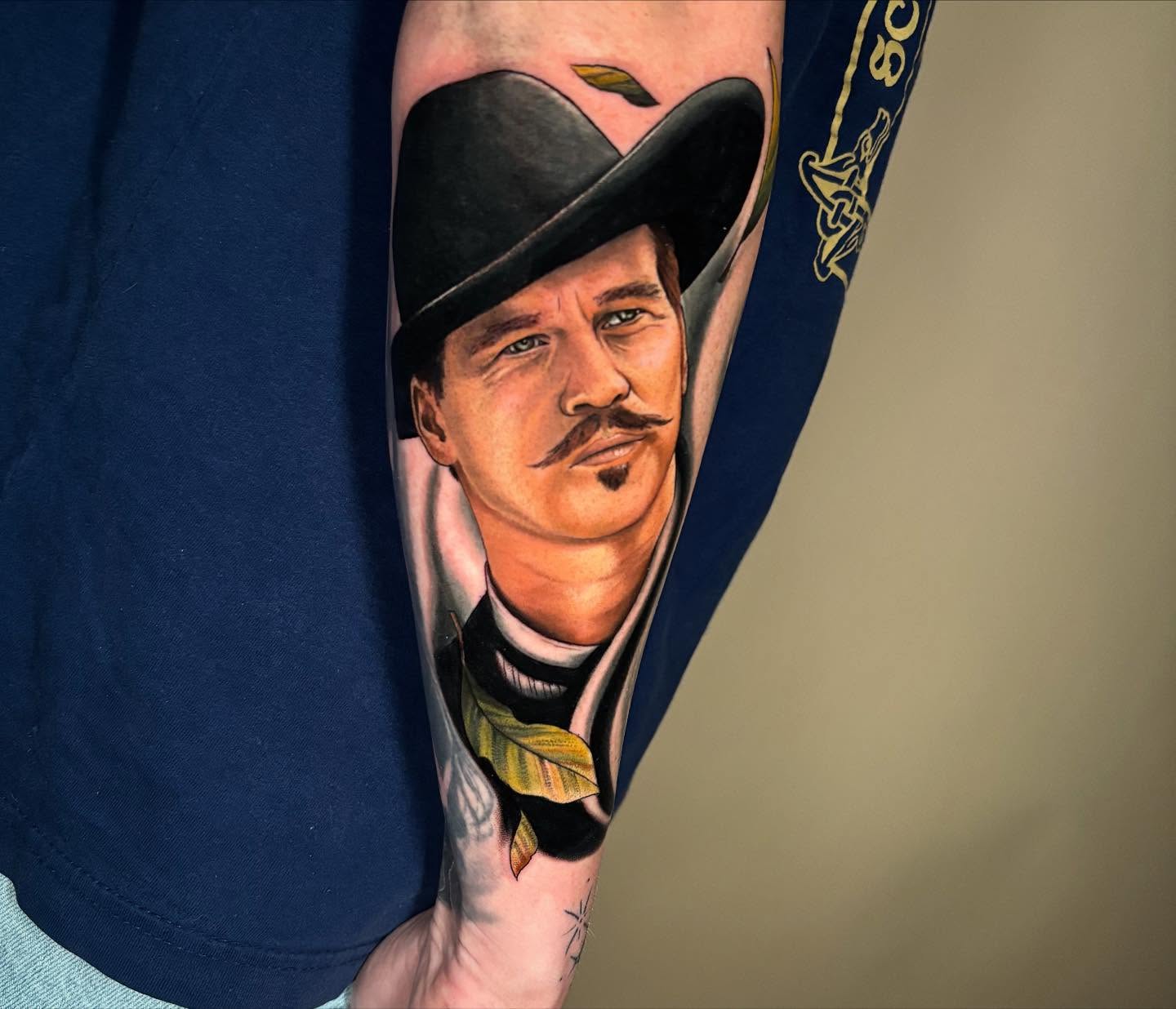 Cowboy portrait realism tattoo on the forearm by Chelsey Moore, Albuquerque, New Mexico