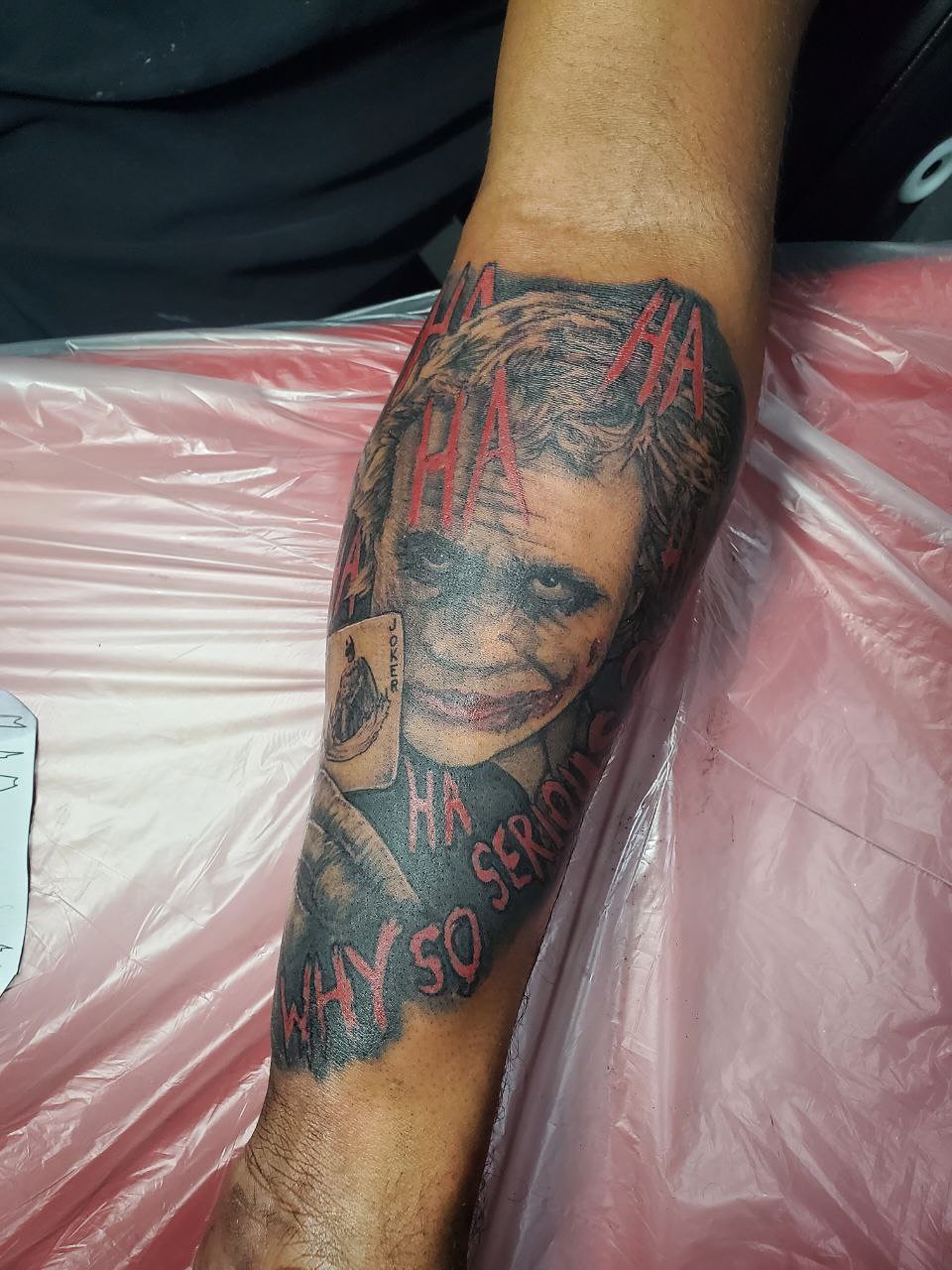 Joker realism tattoo on the forearm by Matthew Ray, Harrisburg, North Carolina