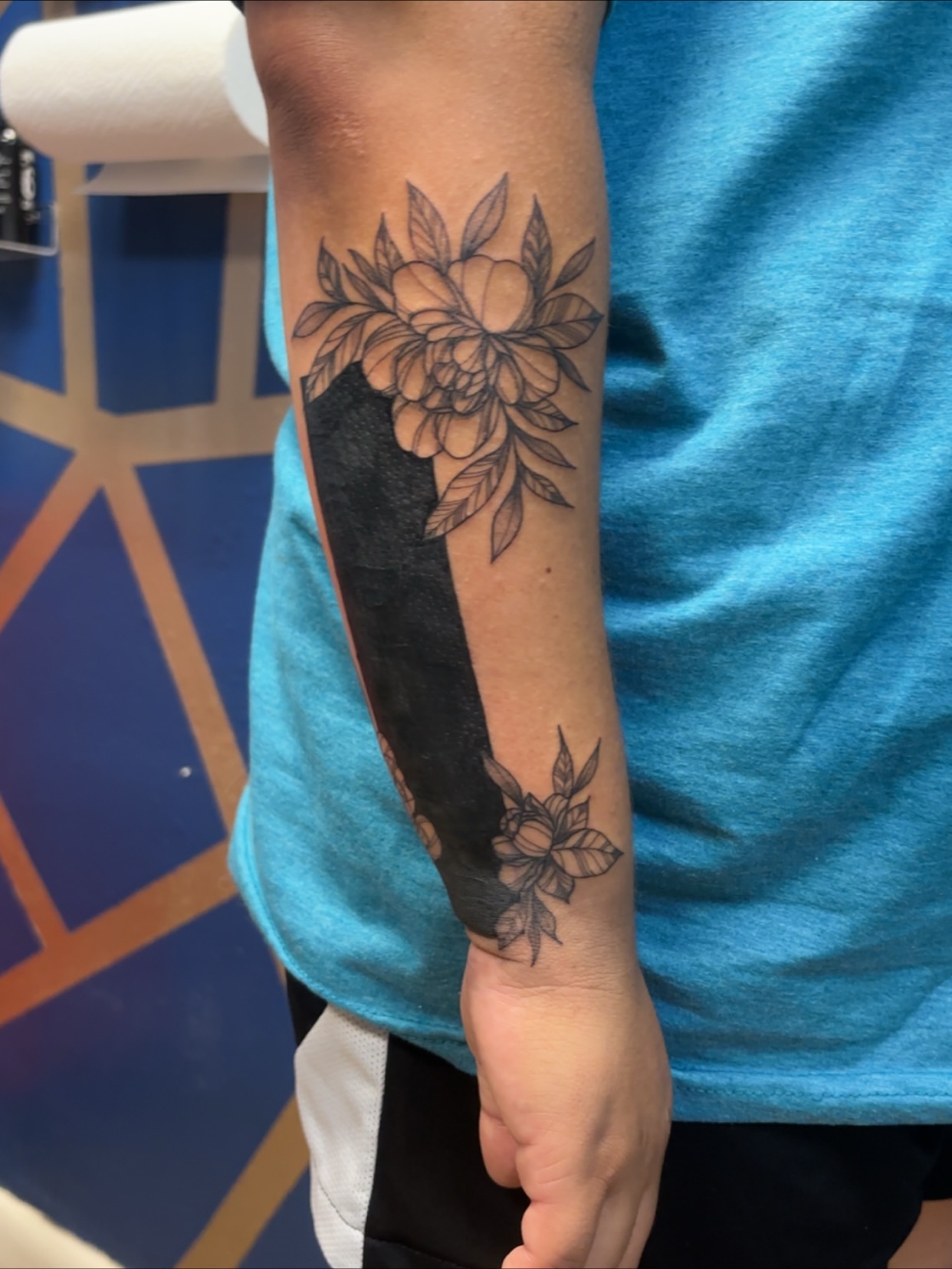 Flower black and grey tattoo on the forearm by ✨Cyerra Lynne✨