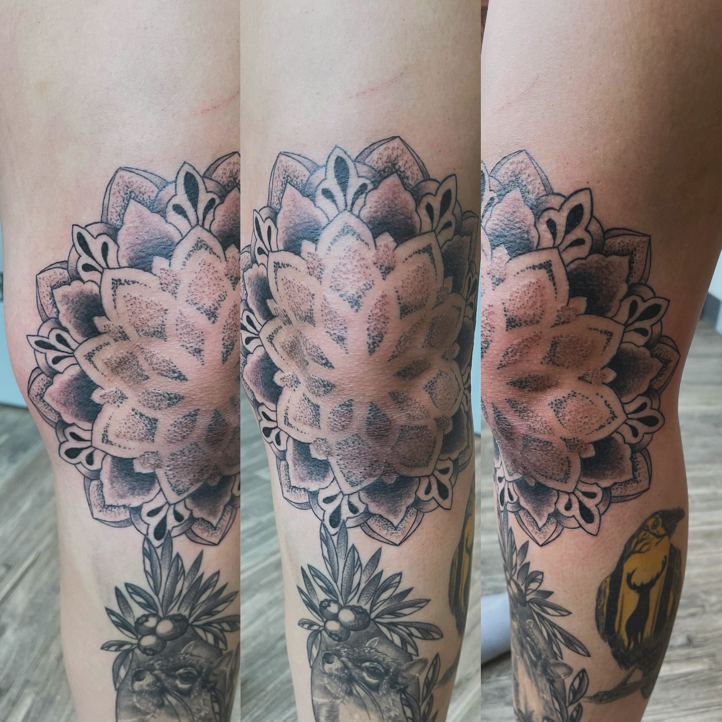 Tattoo by @hannahleetattoos — dotwork, black_and_grey