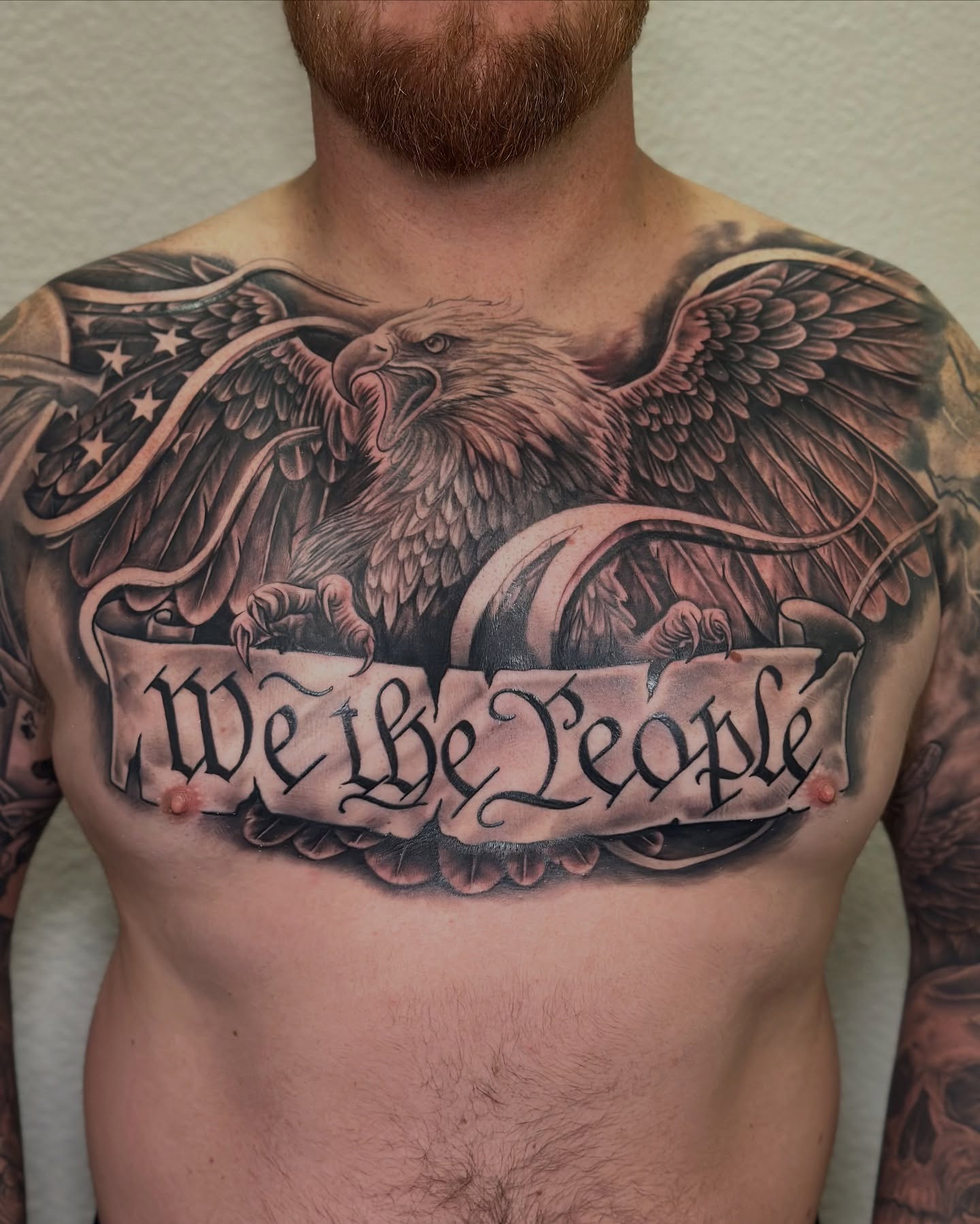 We the people American traditional tattoo on the chest by Calvin Maryland 🇵🇹