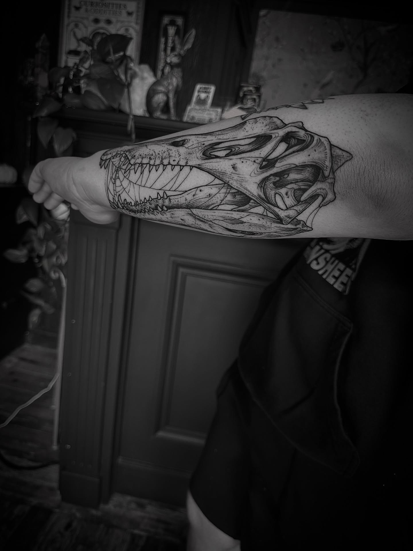 Dragon skull realism tattoo on the forearm by Desireé Keys, Midvale, Utah