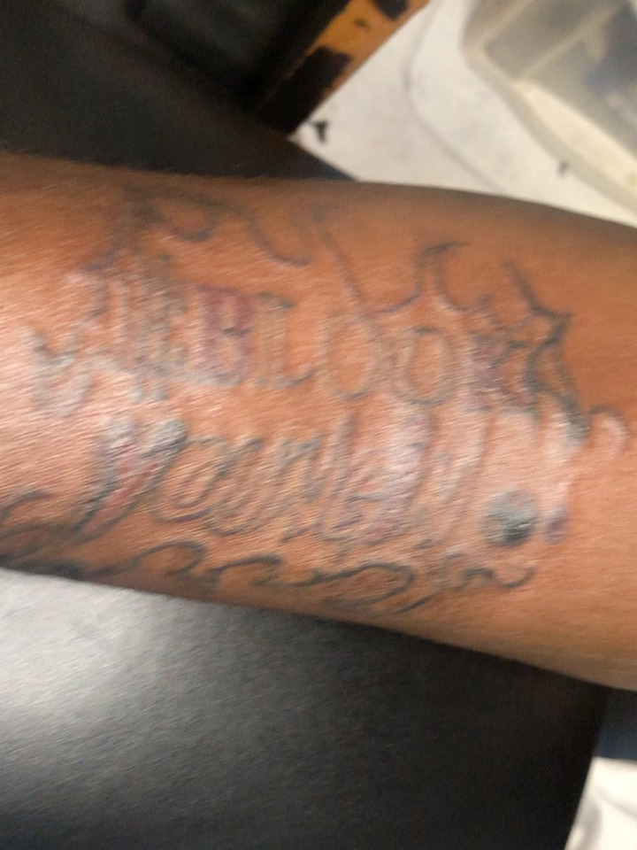 Script lettering lettering script tattoo on the forearm by 💜✨🥀⚡🔮ヘンドリックスの家 🖤👁🤘🏽🔥, Irvington, New Jersey