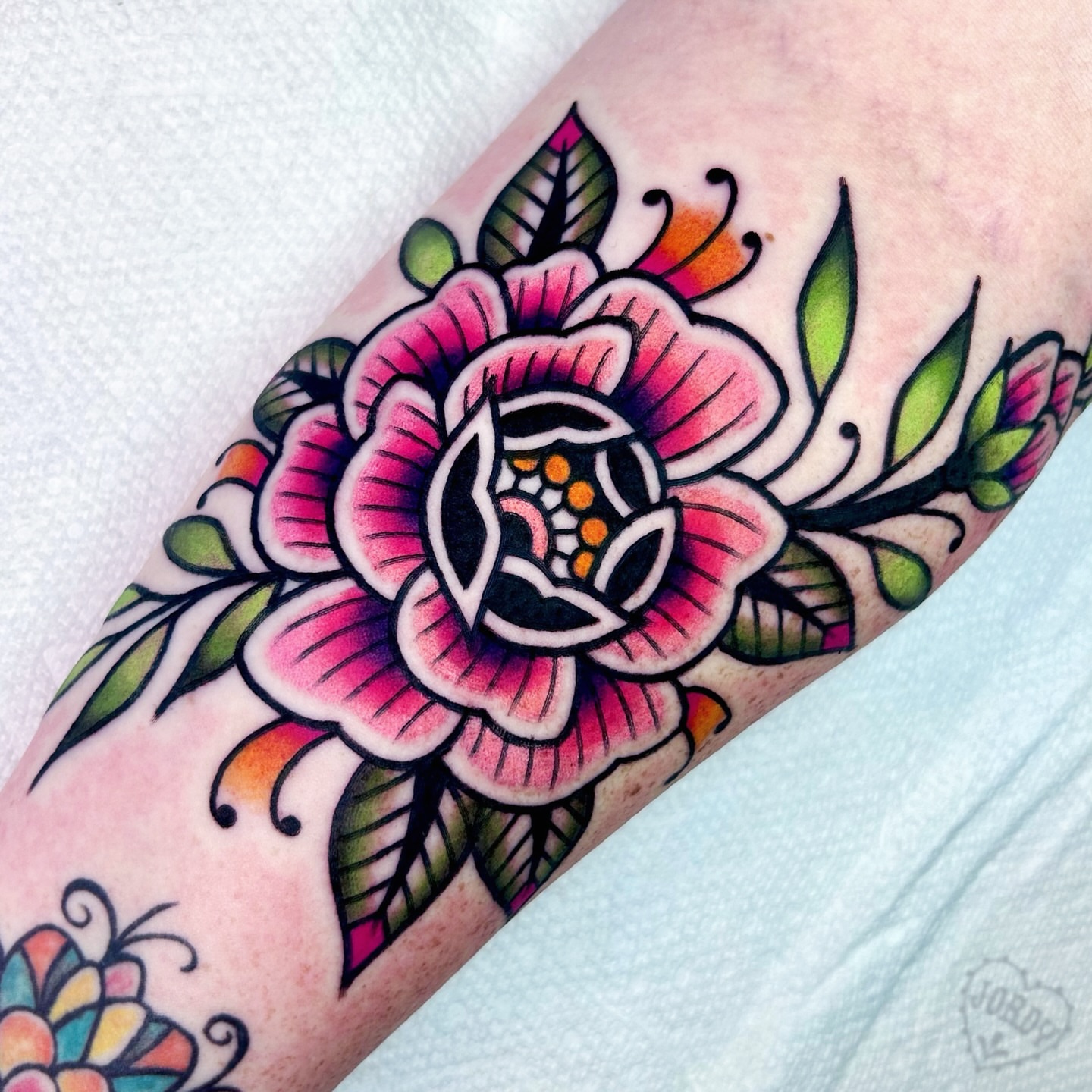 Floral bouquet American traditional tattoo on the forearm by jordy, Philadelphia, Pennsylvania