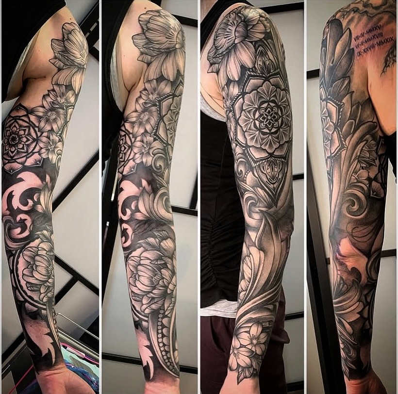 Tattoo by @macplanttattoos — black_and_grey, ornamental