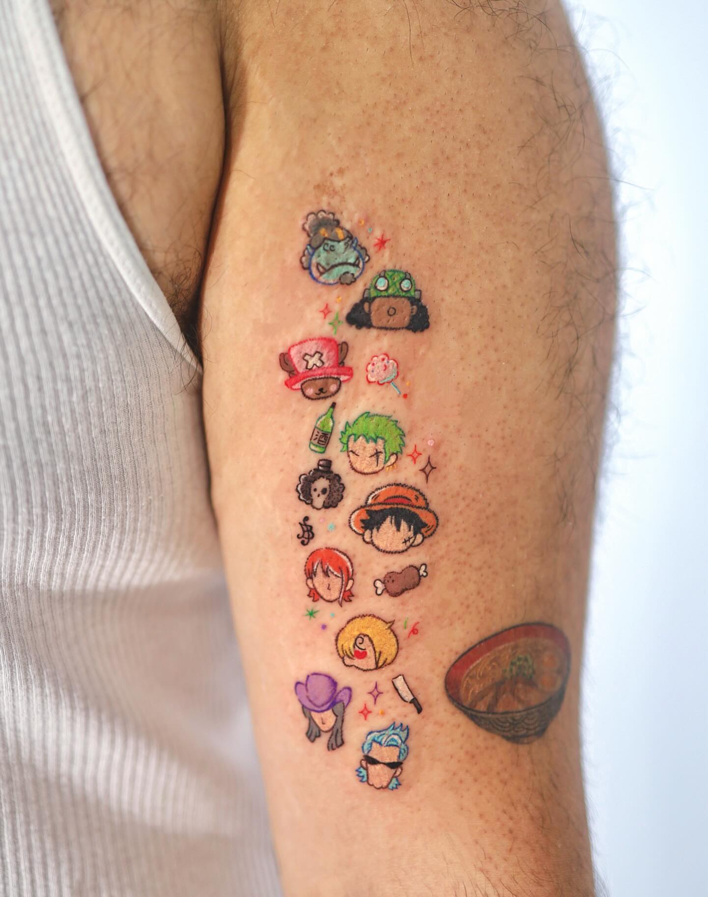 Anime characters dotwork tattoo on the forearm by Kettle🤍케틀