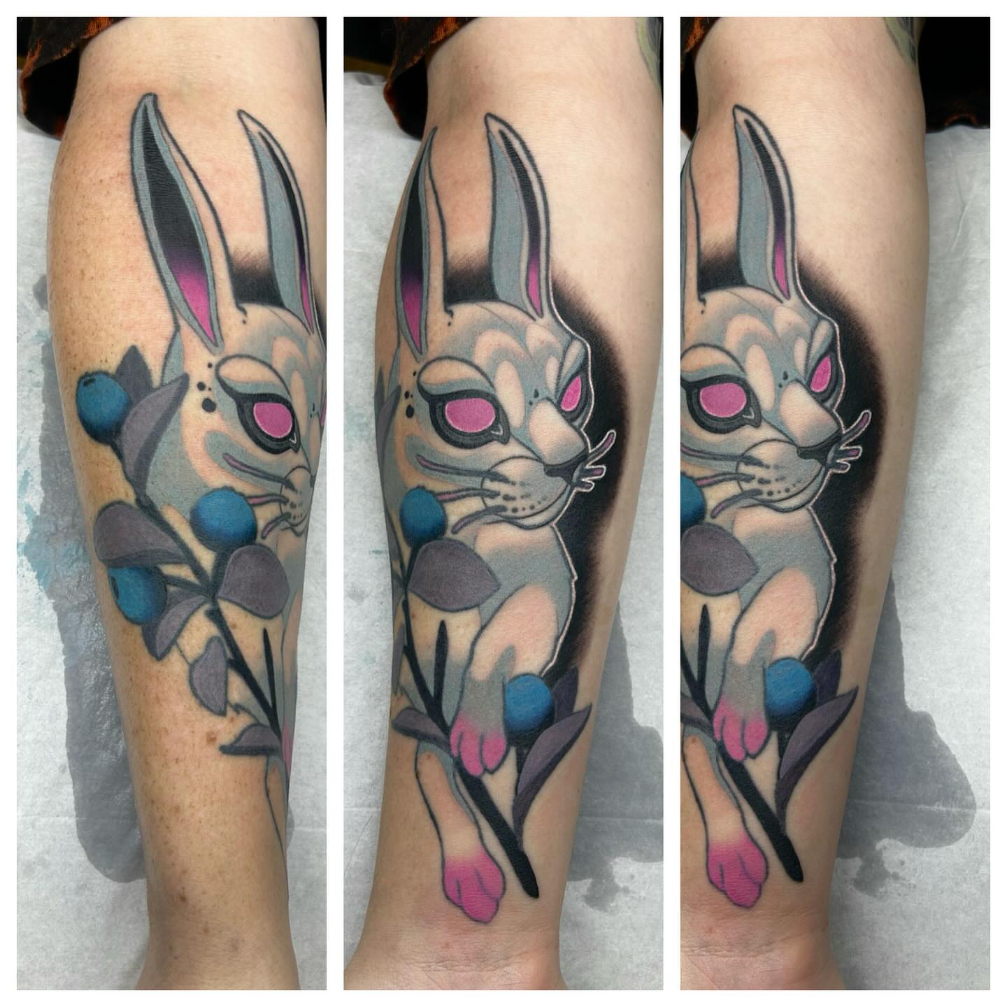Rabbit American traditional tattoo on the forearm by Steve Hooker