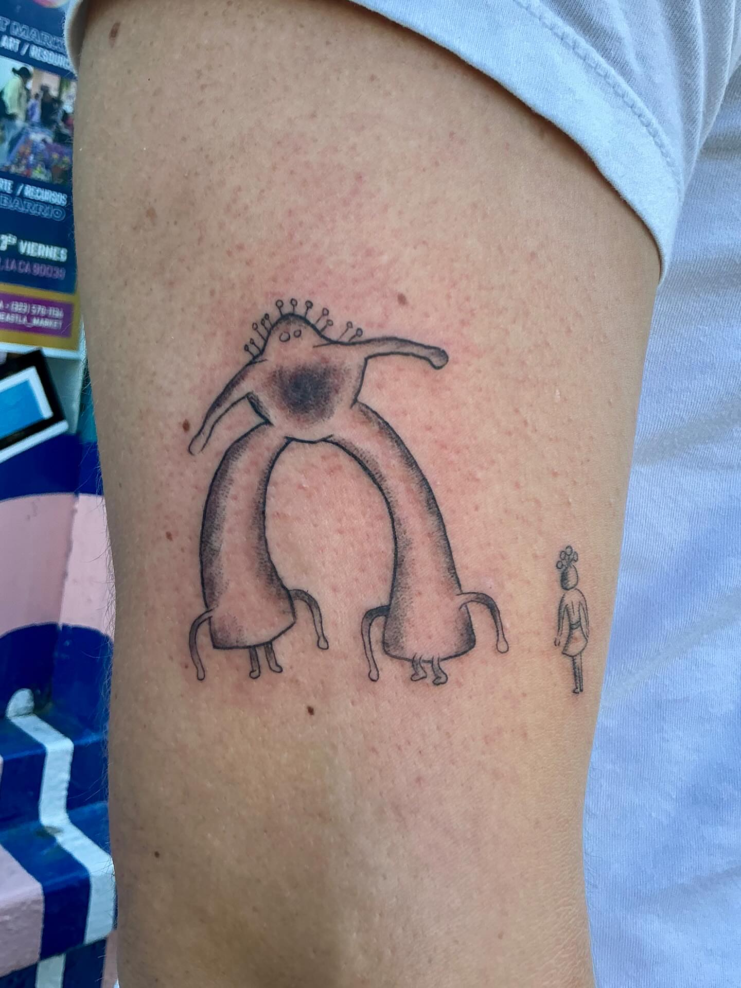 Abstract figure black and grey tattoo on the thigh by CharlieBoy