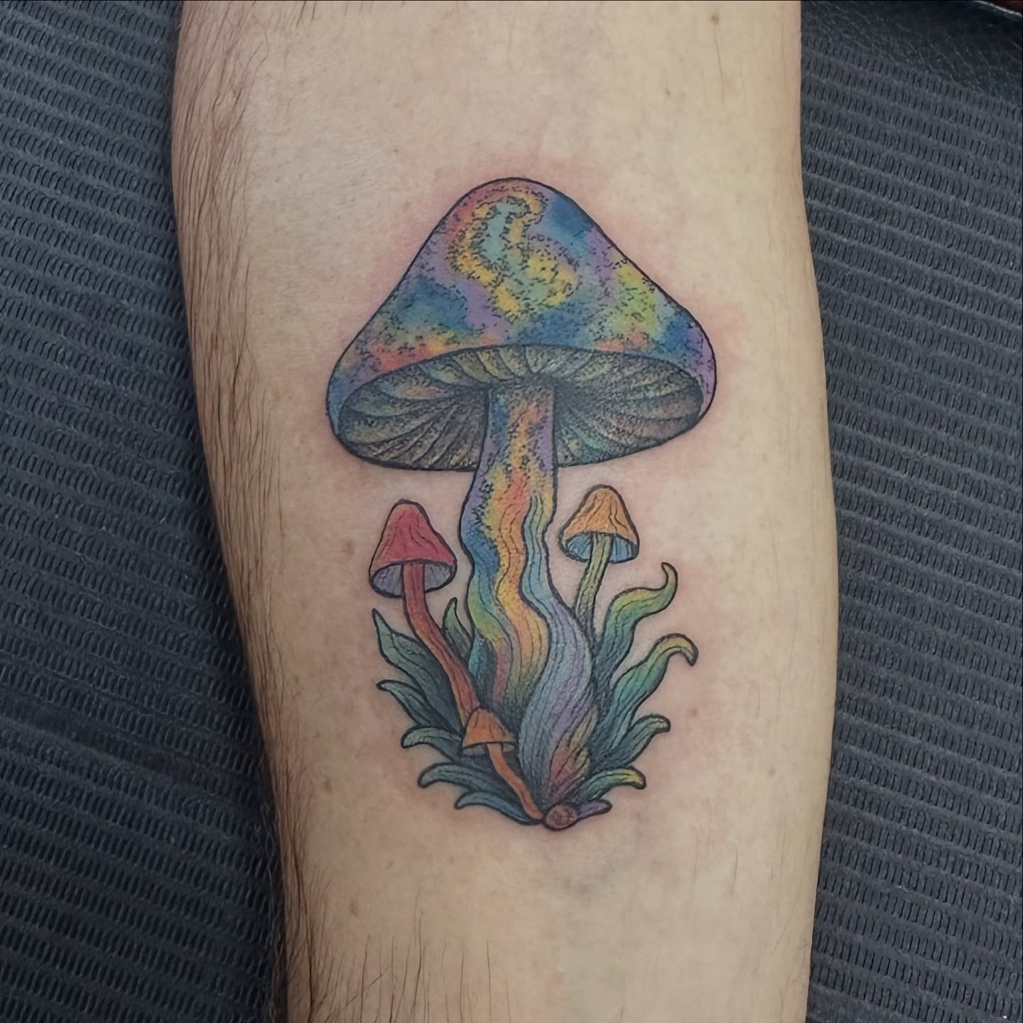 Mushroom dotwork tattoo on the forearm by Bosco Layne
