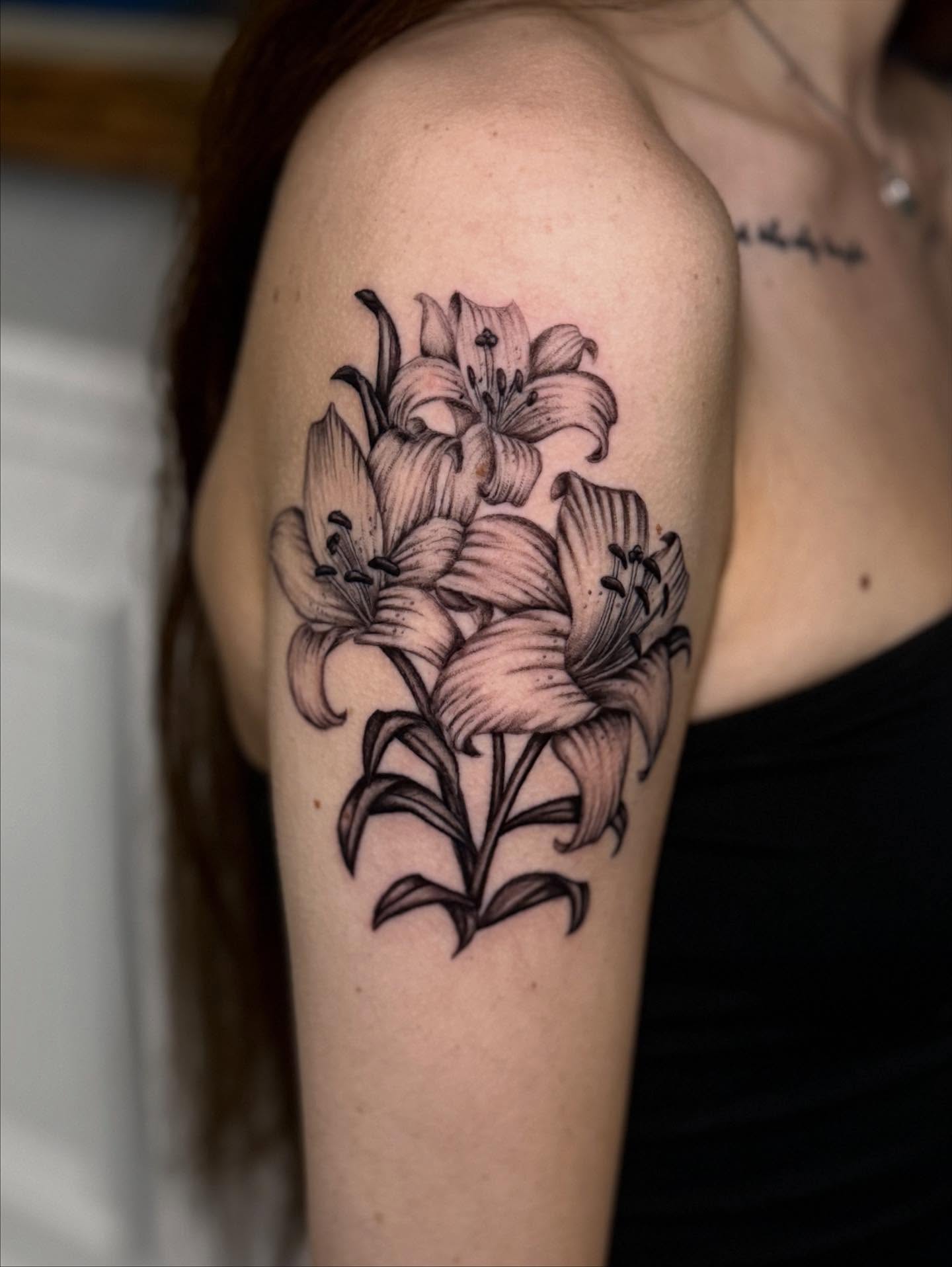 Tattoo by @mekong_lotus — black_and_grey