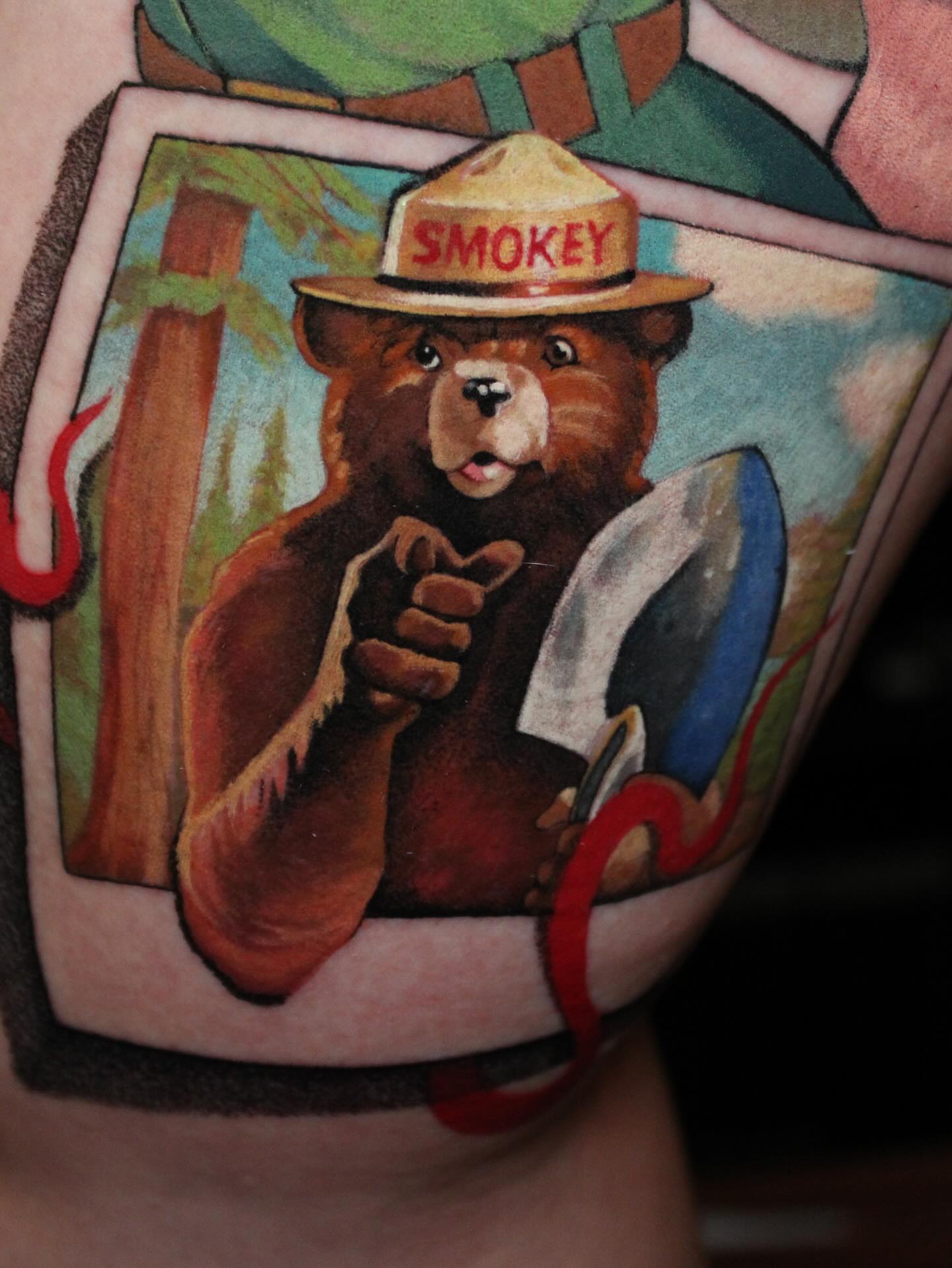 Smokey bear realism tattoo on the forearm by πΆππ πΎππππππ