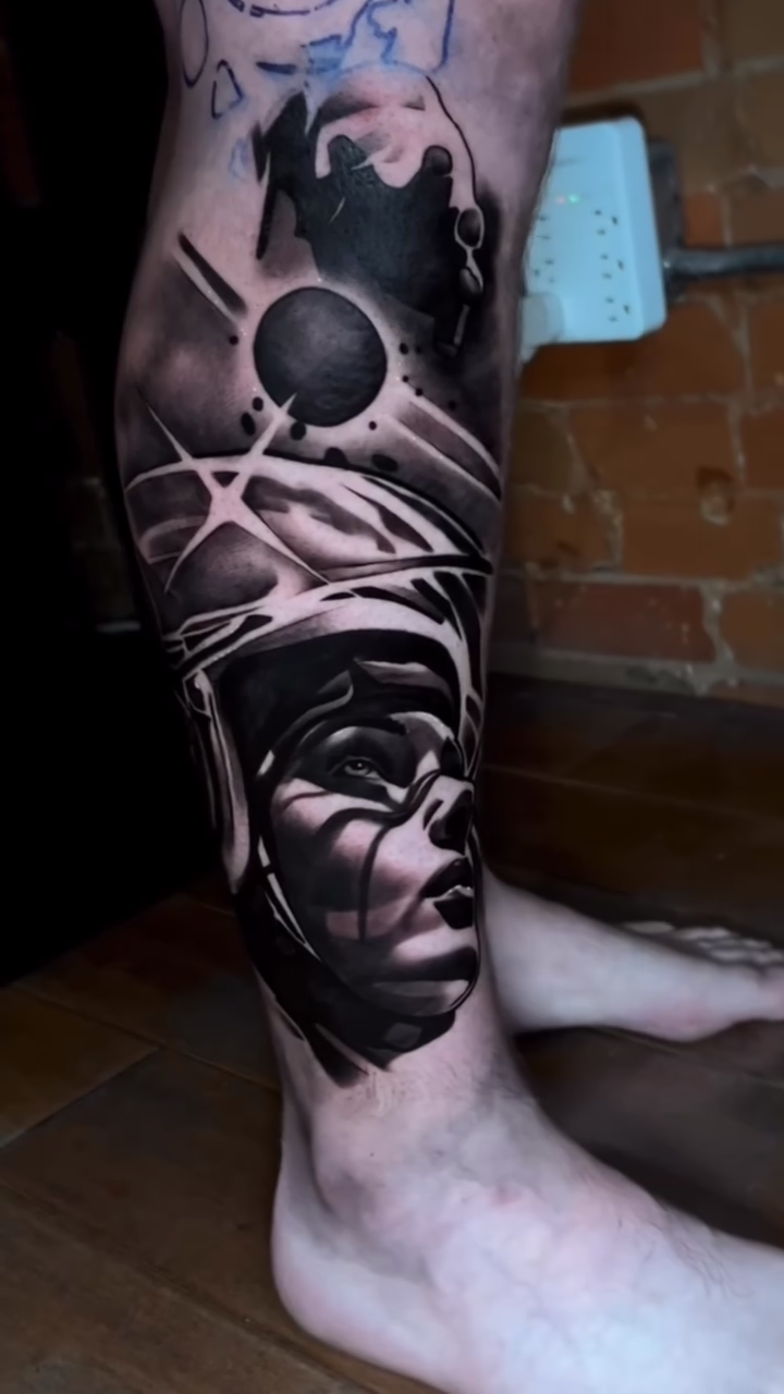 Tattoo by @harveyztattooz — realism, black_and_grey
