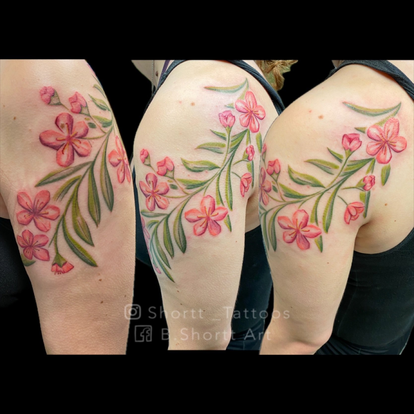 Cherry blossoms watercolor tattoo on the shoulder by Brie Marie