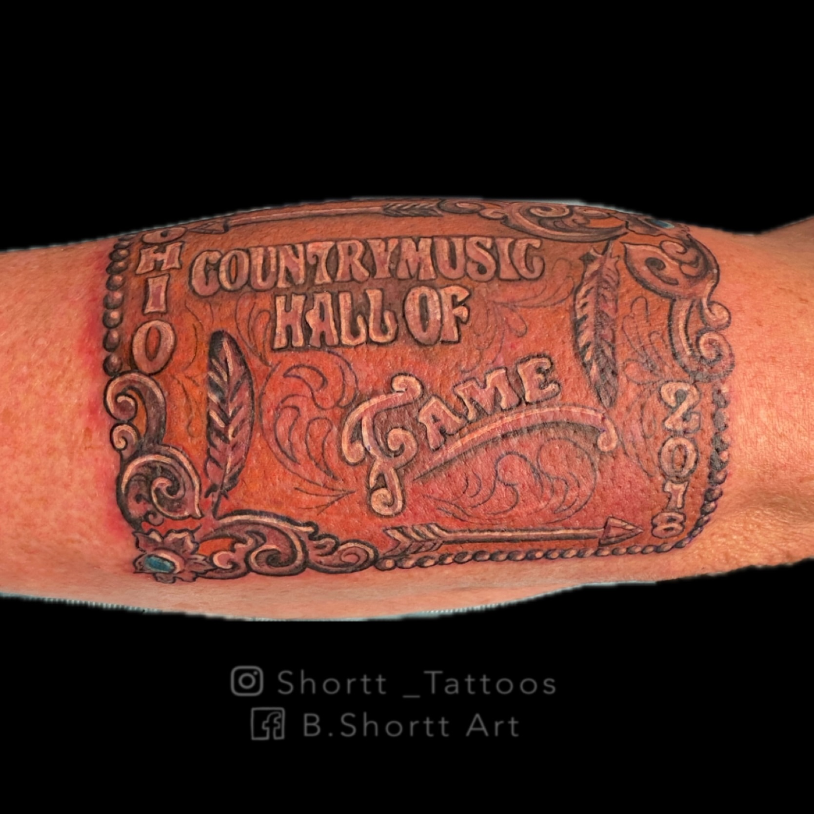 Country Music Hall of Fame American traditional tattoo on the forearm by Brie Marie