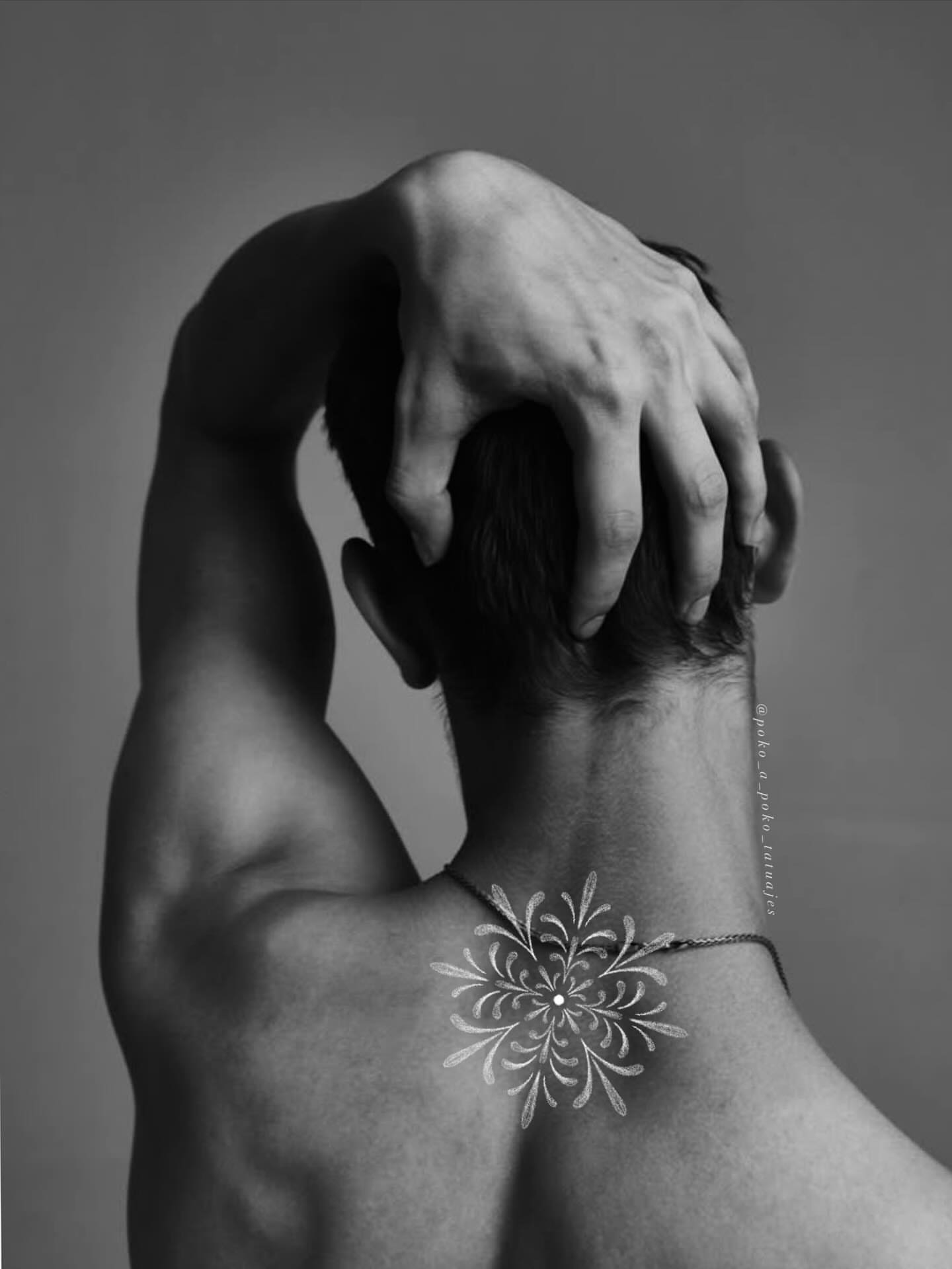 Floral design black and grey tattoo on the neck by @ethereal.ornamentalism