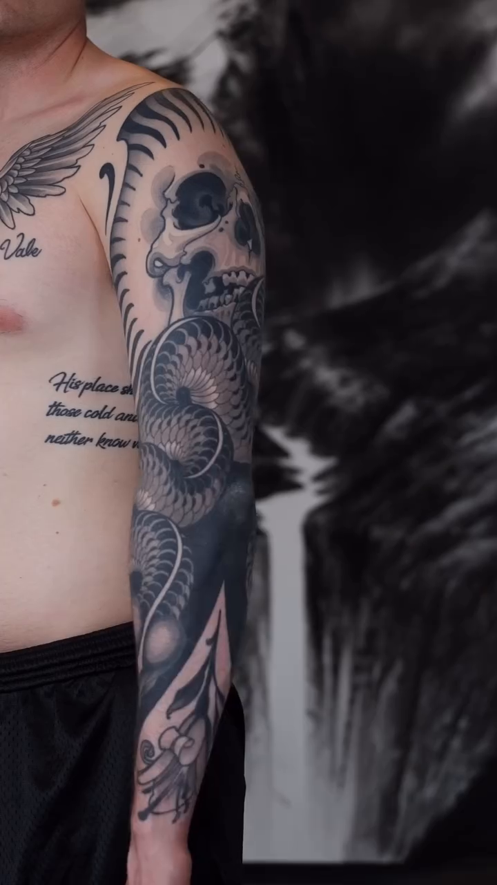 Tattoo by @michaeljtattoos — black_and_grey, dark_realism
