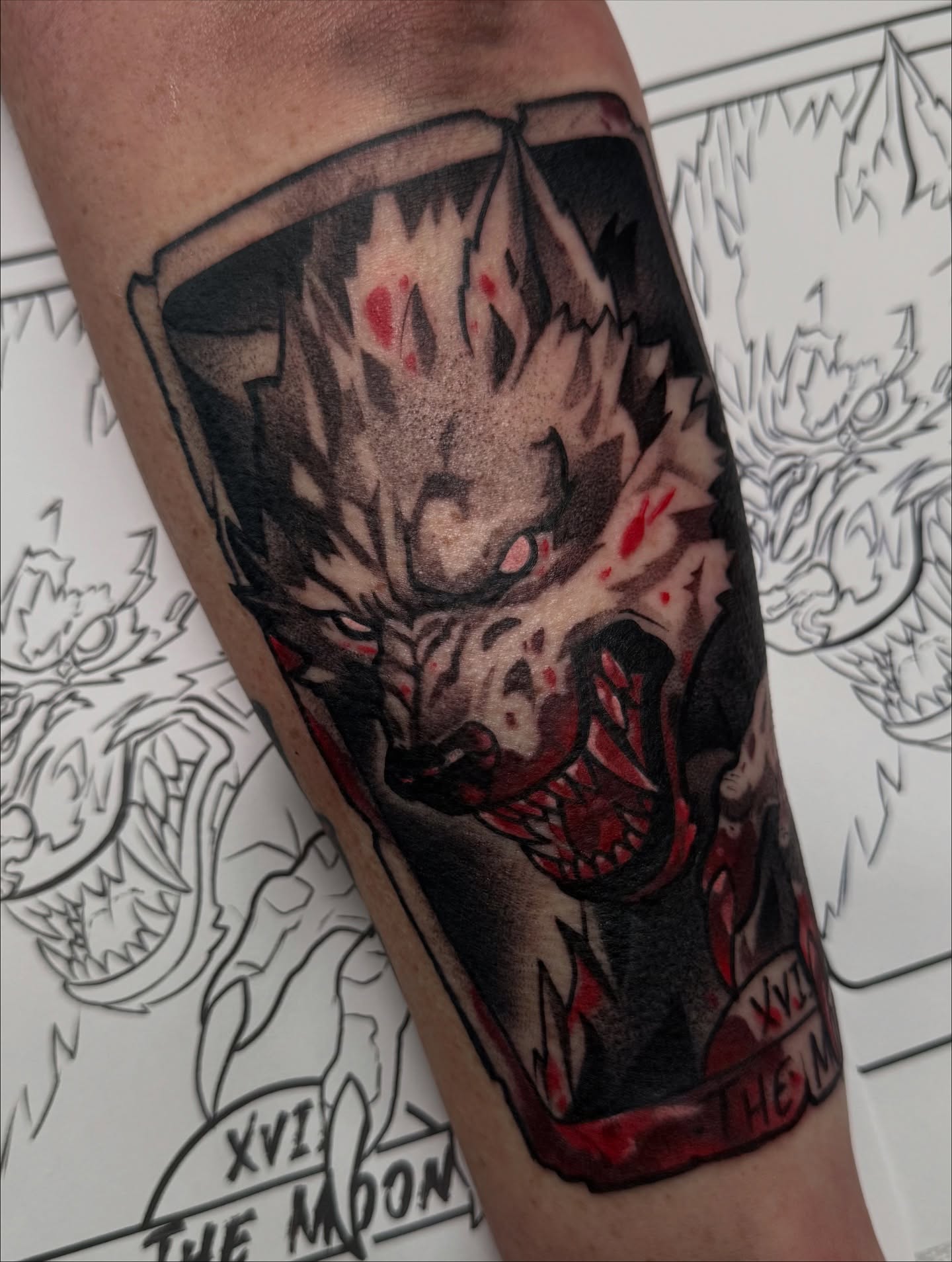 Wolf dark realism tattoo on the forearm by Jake lyon