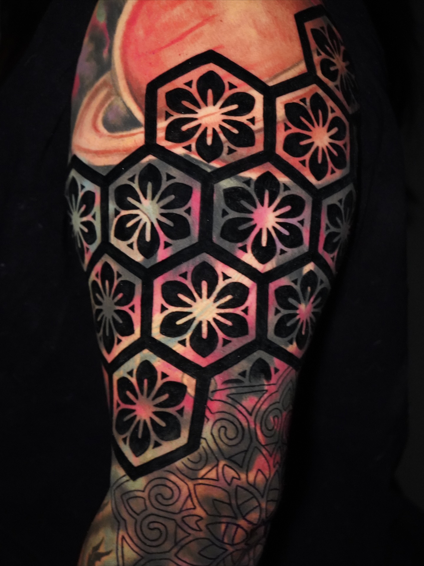 Geometric pattern geometric tattoo on the forearm by Jason Call