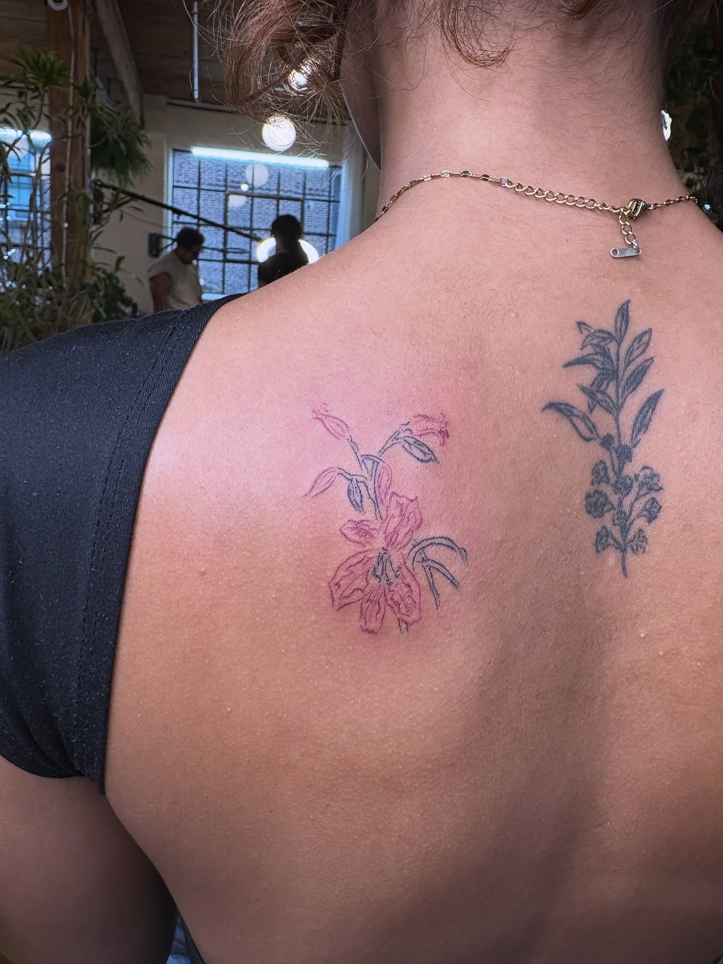 Flowers dotwork tattoo on the back by *:・kelly✧*:・゚