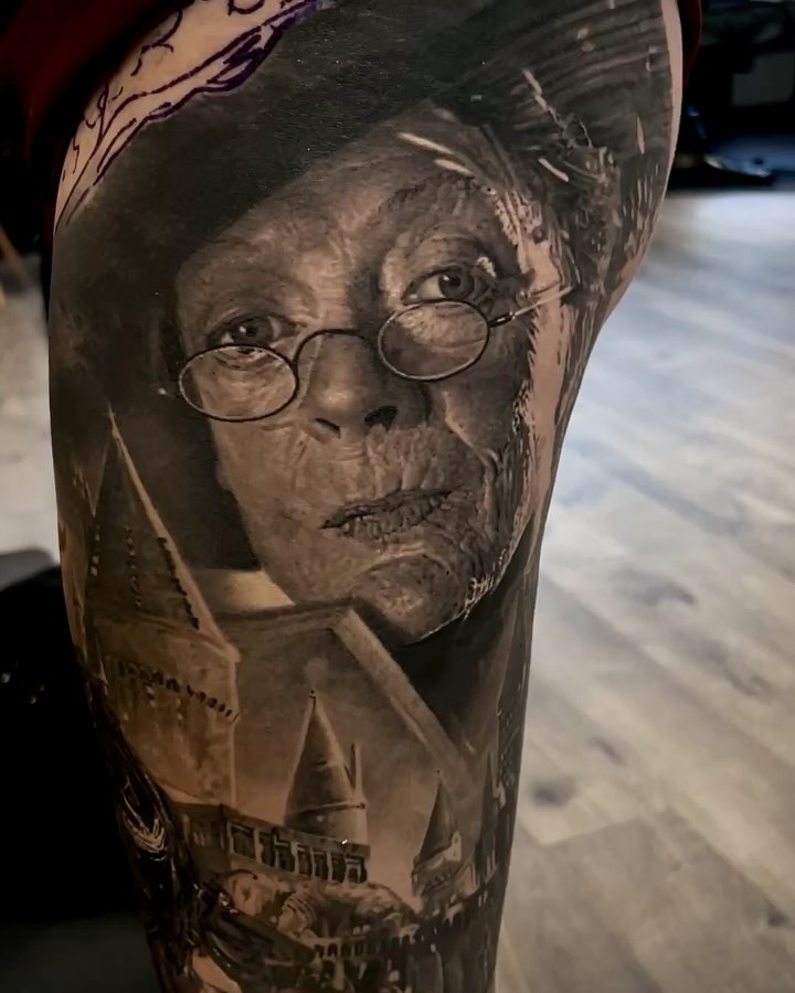 Portrait realism tattoo on the forearm by Owen Paulls