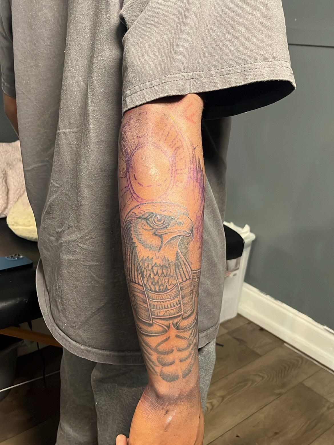 Owl American traditional tattoo on the forearm by SpicyMvstardInkk