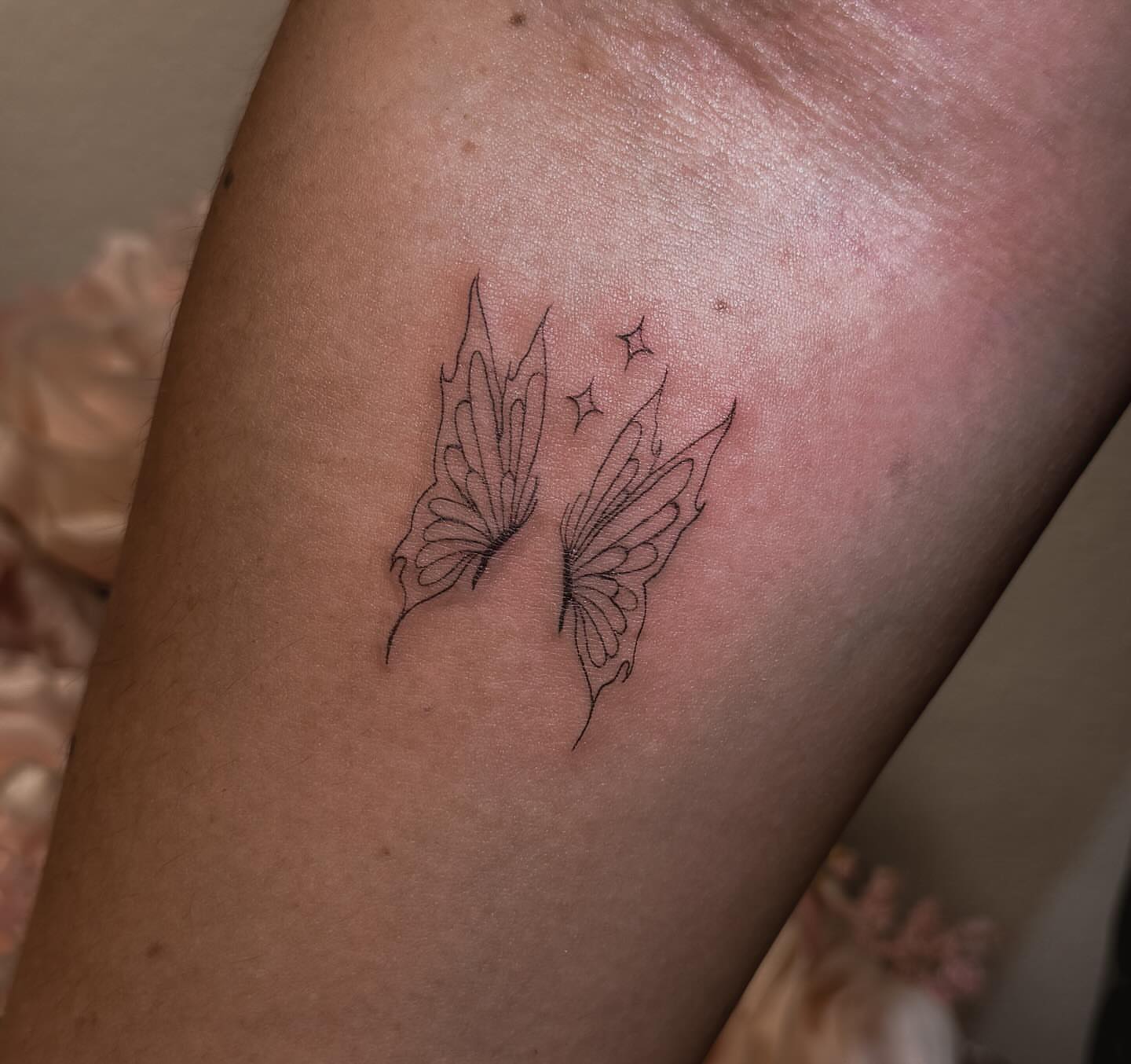 Butterflies fine line tattoo on the forearm by π»ππ π
ππππ Tattoo Artist, Las Vegas, Nevada