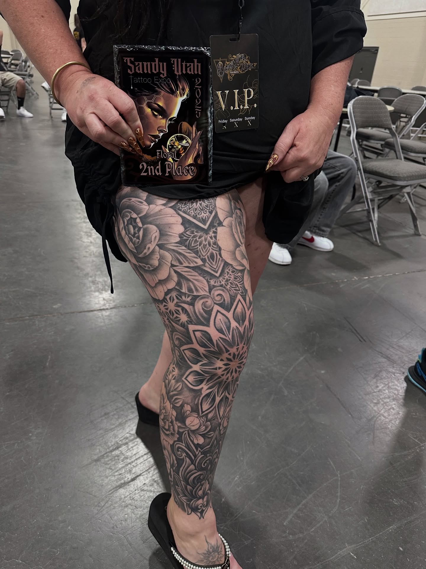 Floral design realism tattoo on the leg by Tattoo Artist - the Goat