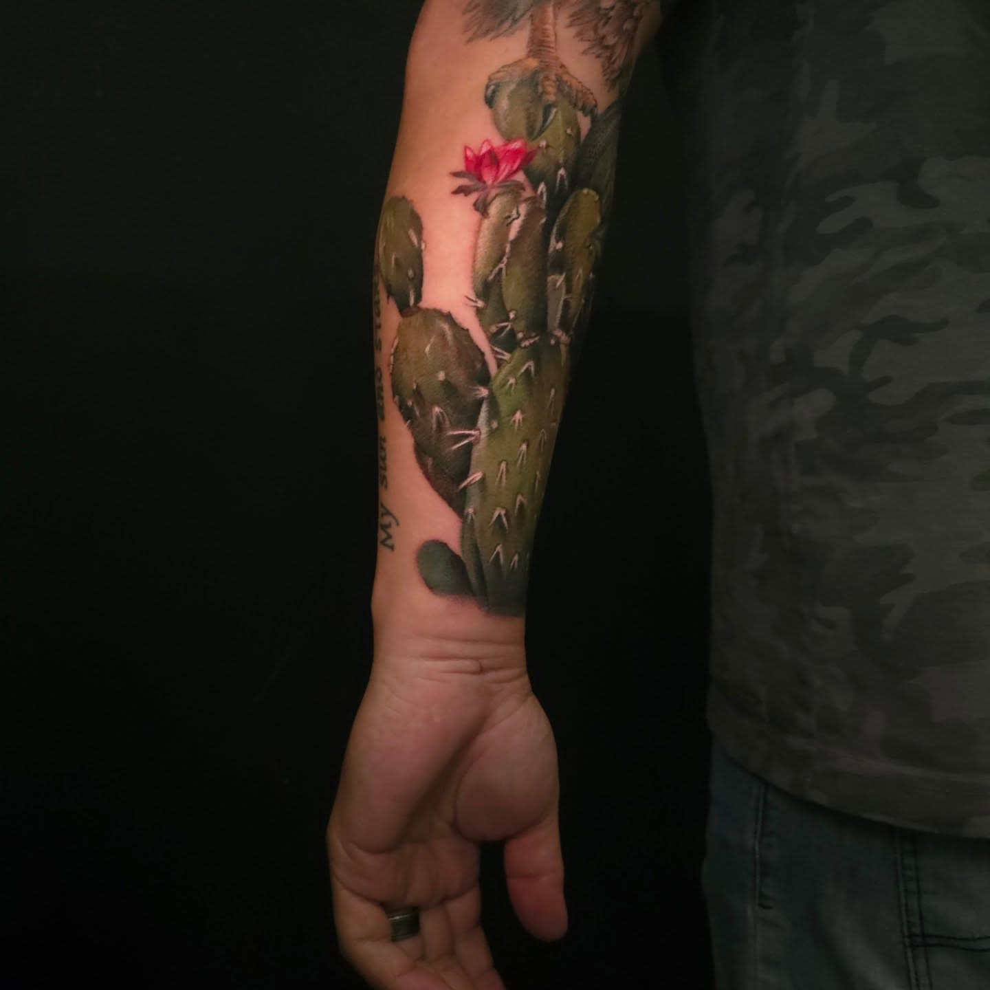 Cactus with flower realism tattoo on the forearm by Joseph J Tattooart Denver, Lakewood, Colorado