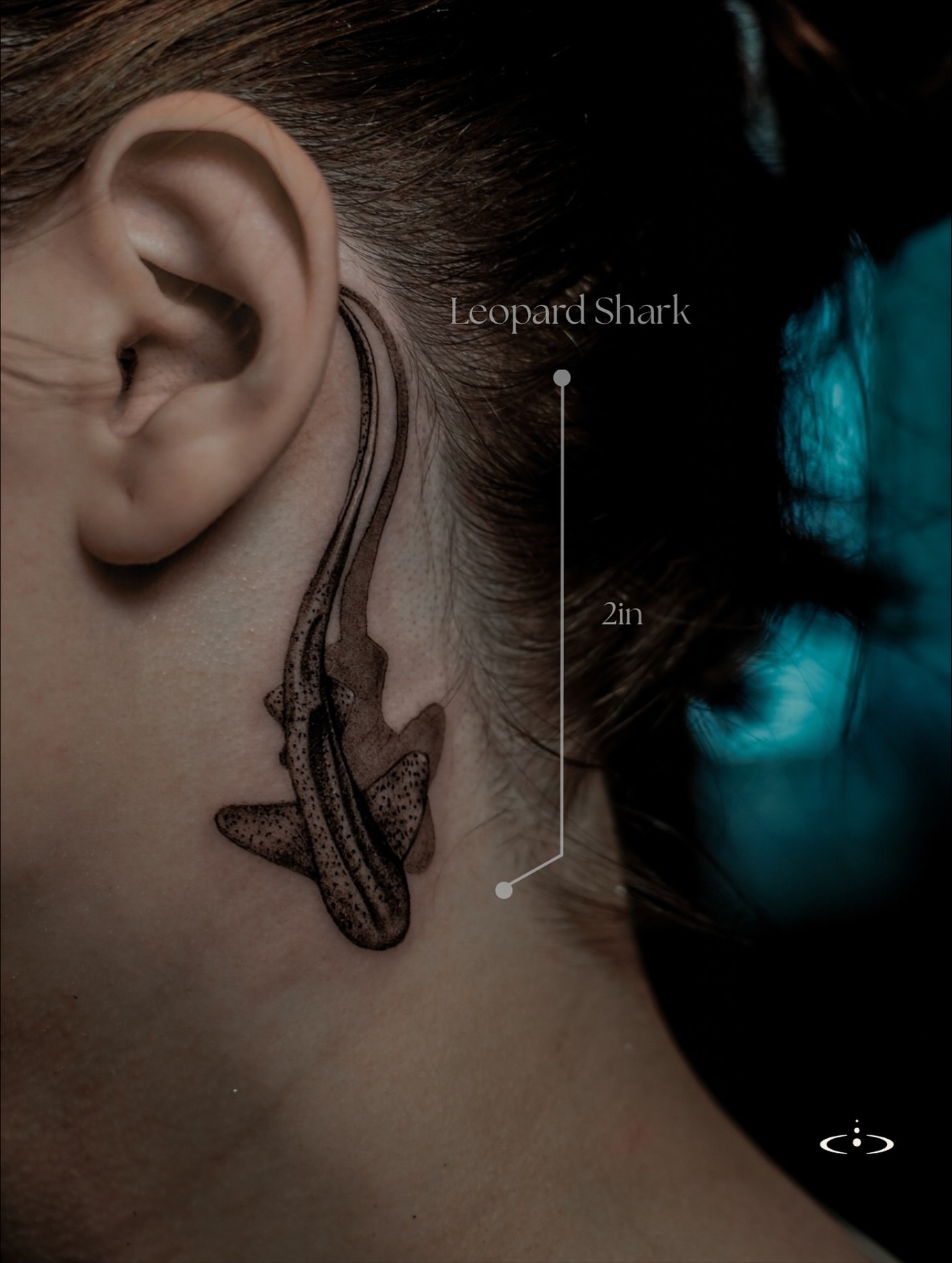 Leopard shark dotwork tattoo on the neck by Sophia Delfino