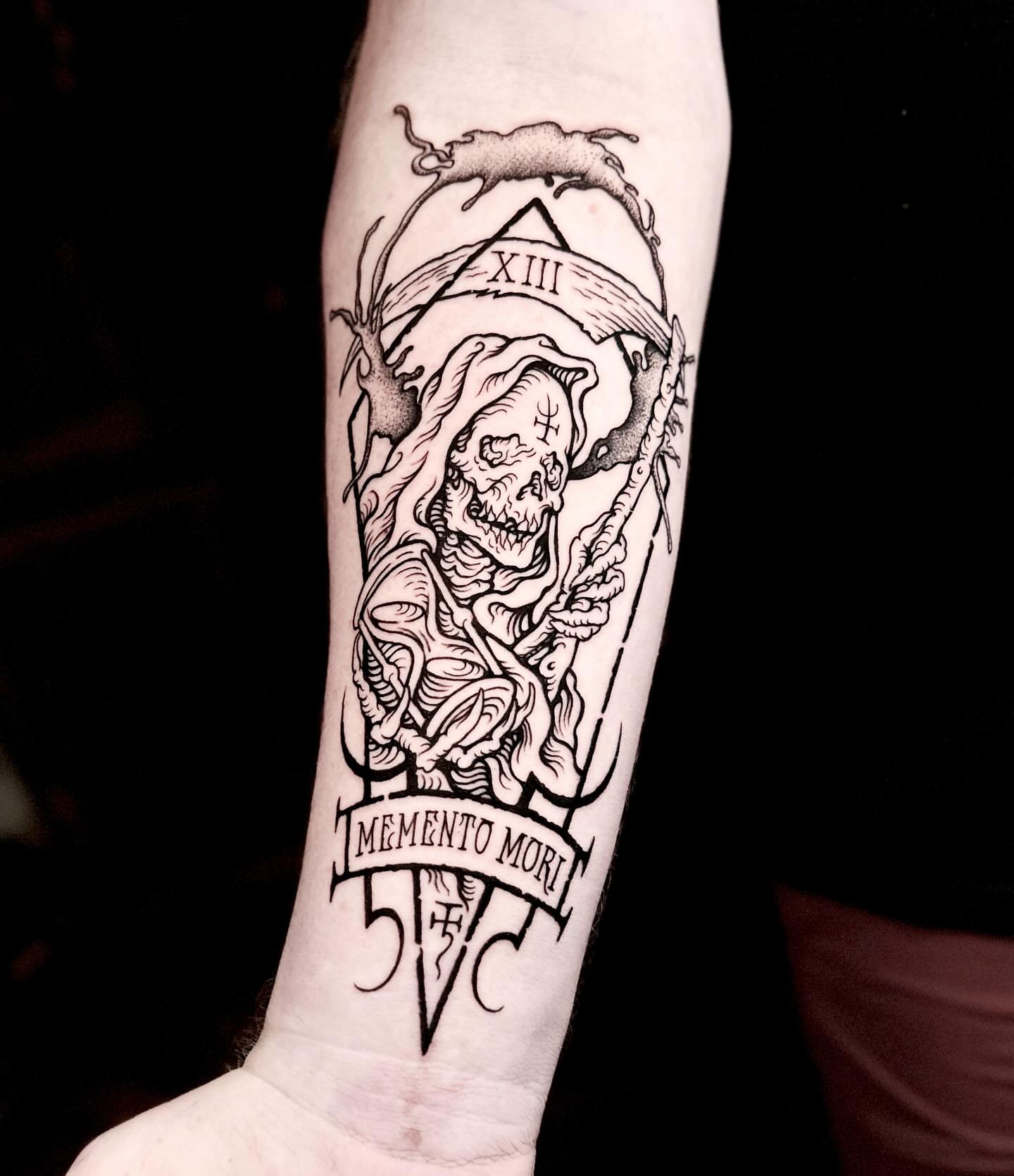Grim reaper dark realism tattoo on the forearm by 𝕾𝖆𝖘𝖍𝖆 𝖂𝖔𝖑𝖆𝖓𝖉