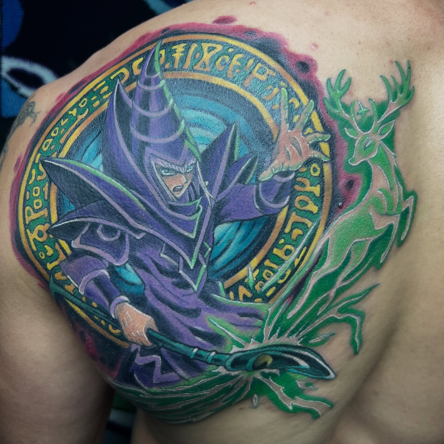 Tattoo by @luckyleftytattoos — dotwork, anime