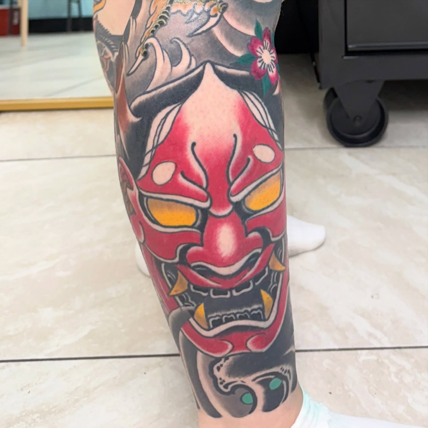 Demon mask japanese irezumi tattoo on the forearm by DemianThompson