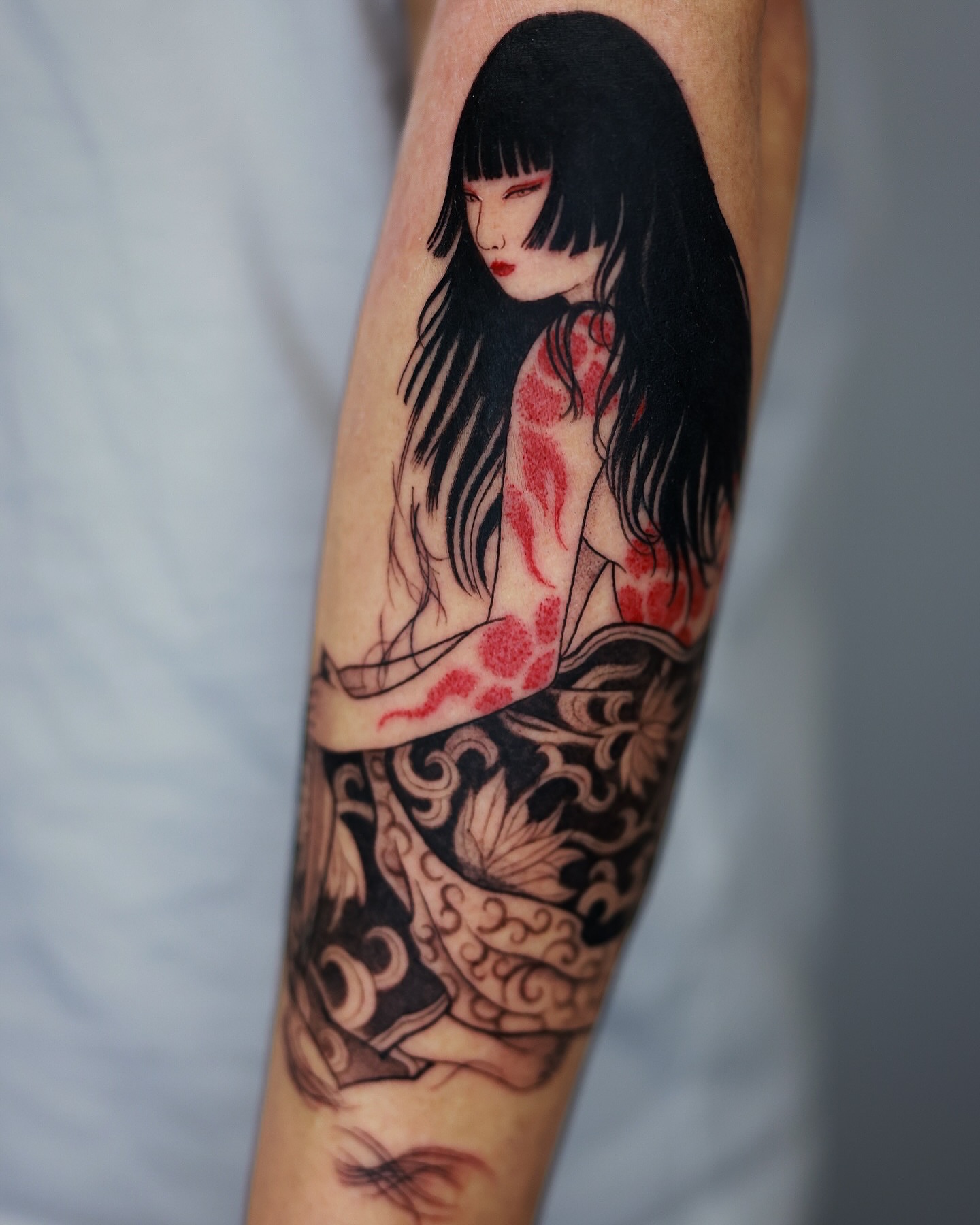 Anime girl anime tattoo on the forearm by Swani