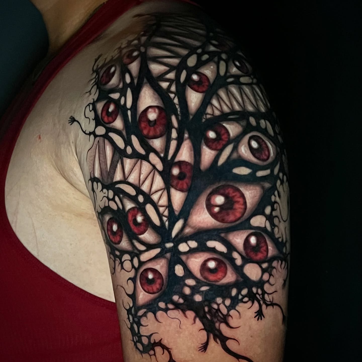 Eye tree dark realism tattoo on the shoulder by ☆ Kelly ☆