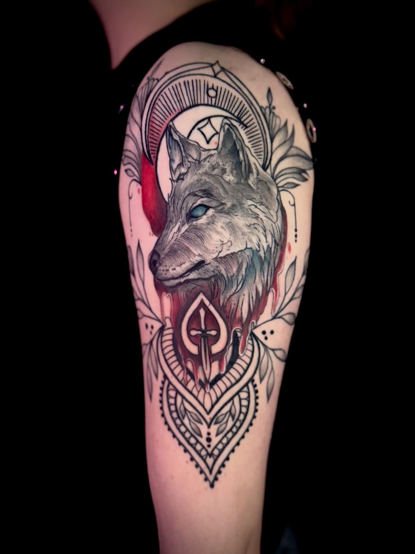 Wolf realism tattoo on the forearm by 𝕭𝖆𝖇𝖊𝖔𝖓𝖙𝖍𝖊𝖒00𝖓🌙🪬, Colorado Springs, Colorado