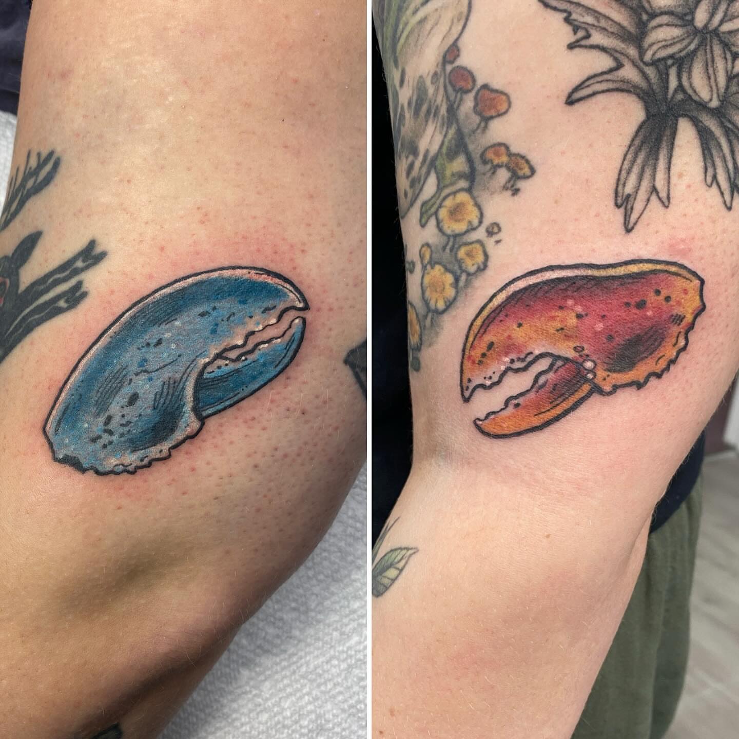 Crab claw realism tattoo on the forearm by Mike Gorman - Portland Maine Tattoo Artist, Portland, Maine