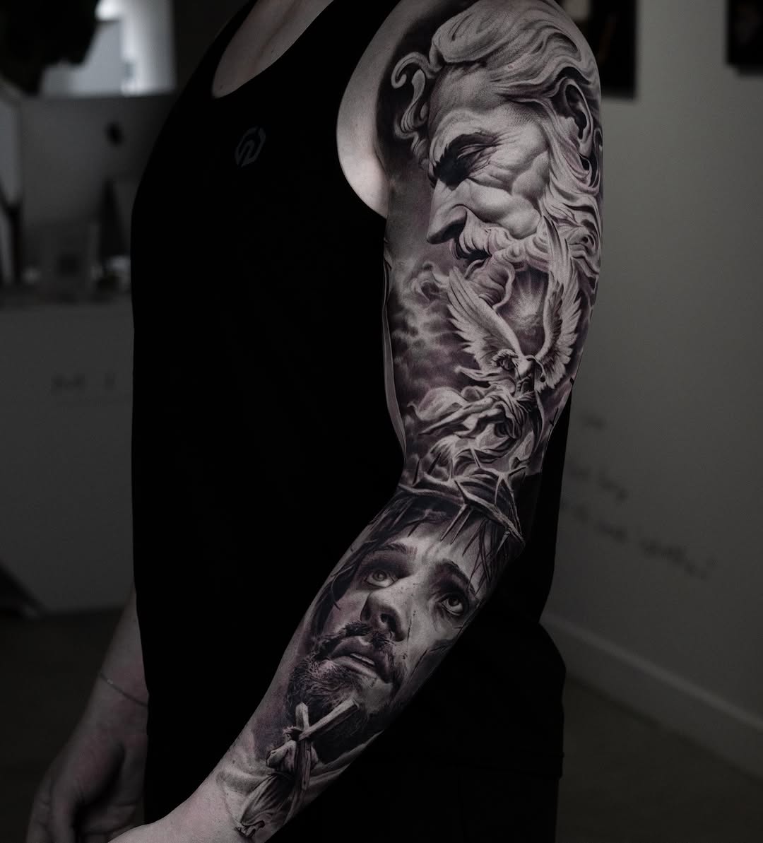 Tattoo by @davidbaenatattoo — realism, black_and_grey