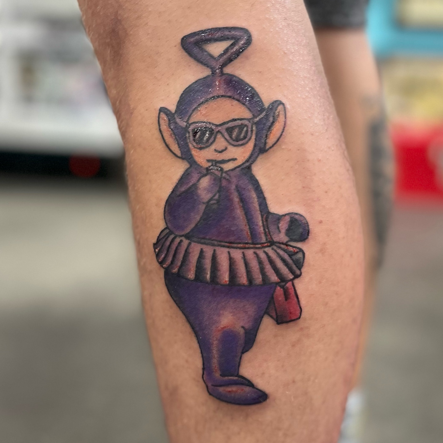 Teletubbie new school tattoo on the forearm by Ashley Camp