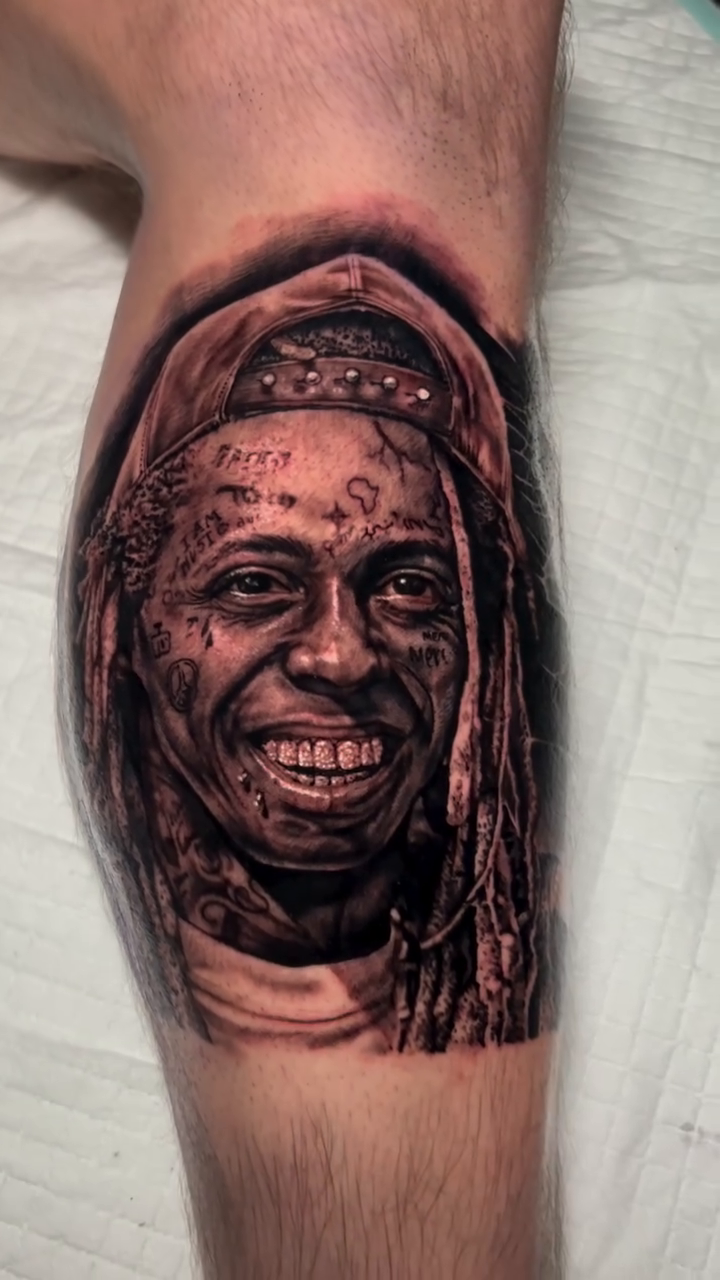 Portrait of Lil Wayne realism tattoo by Jon Ronzka
