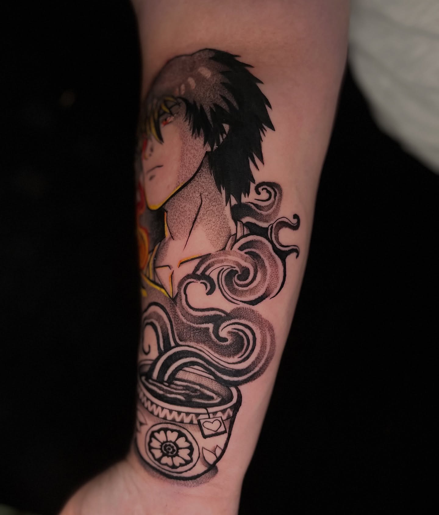 Anime character dotwork tattoo on the forearm by Colton🎨