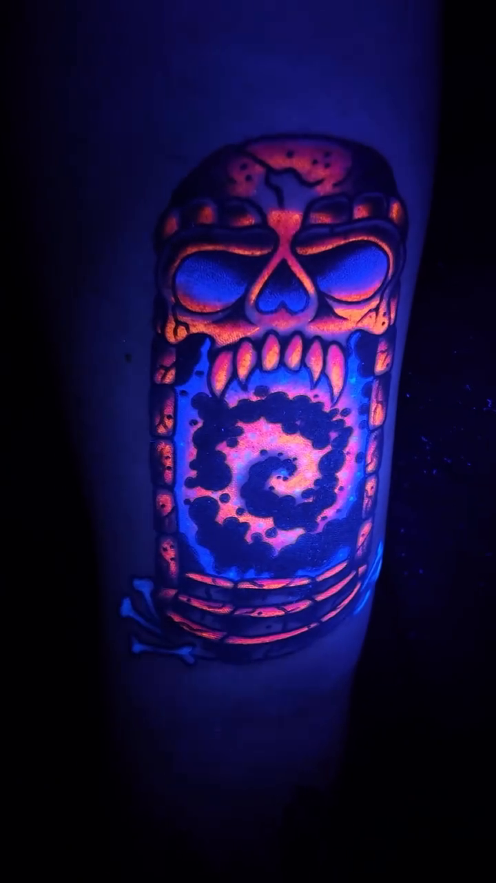 Tiki skull neo-traditional tattoo by Kyle Giffen - Tattoo Artist