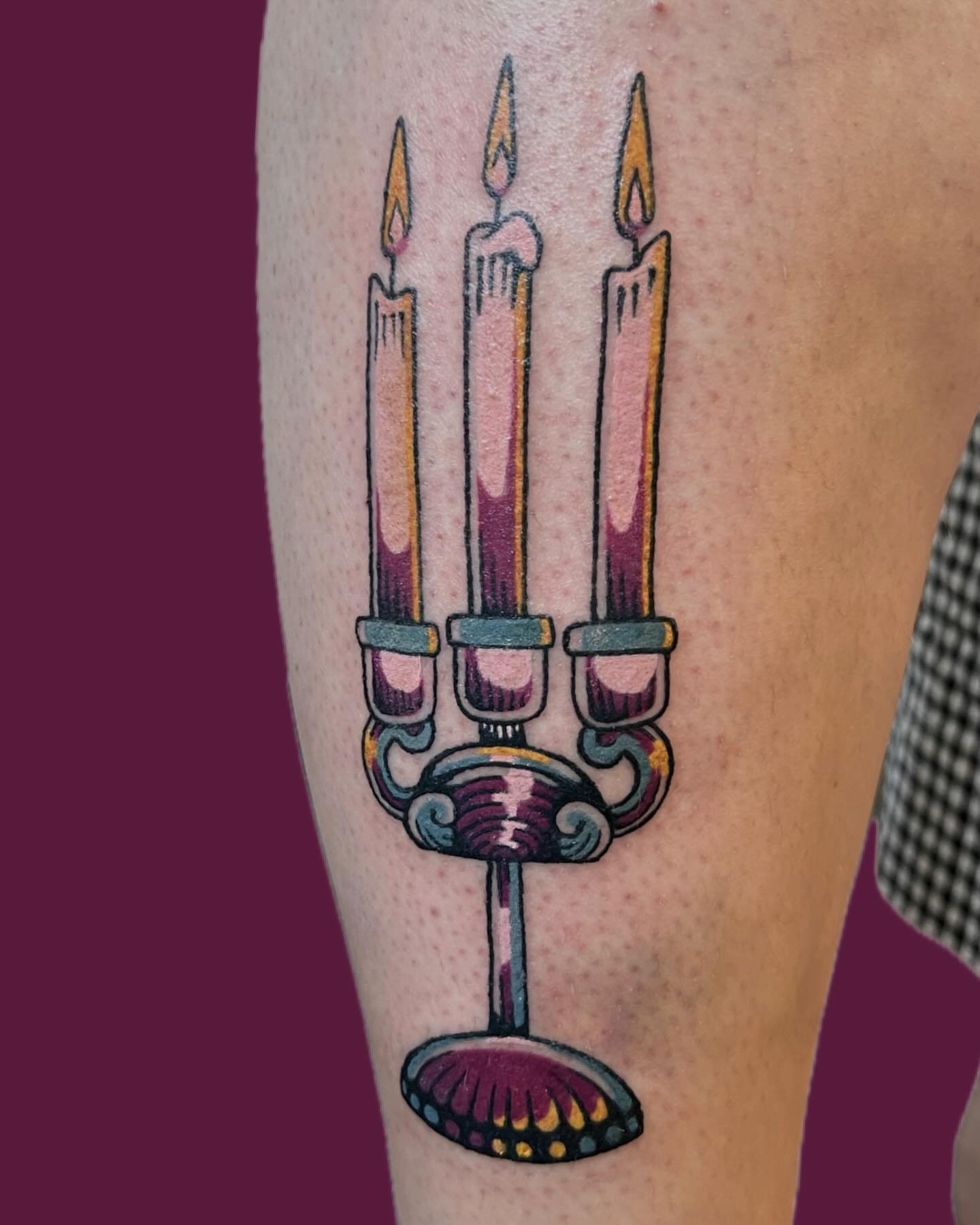 Candlestick American traditional tattoo on the forearm by rachel