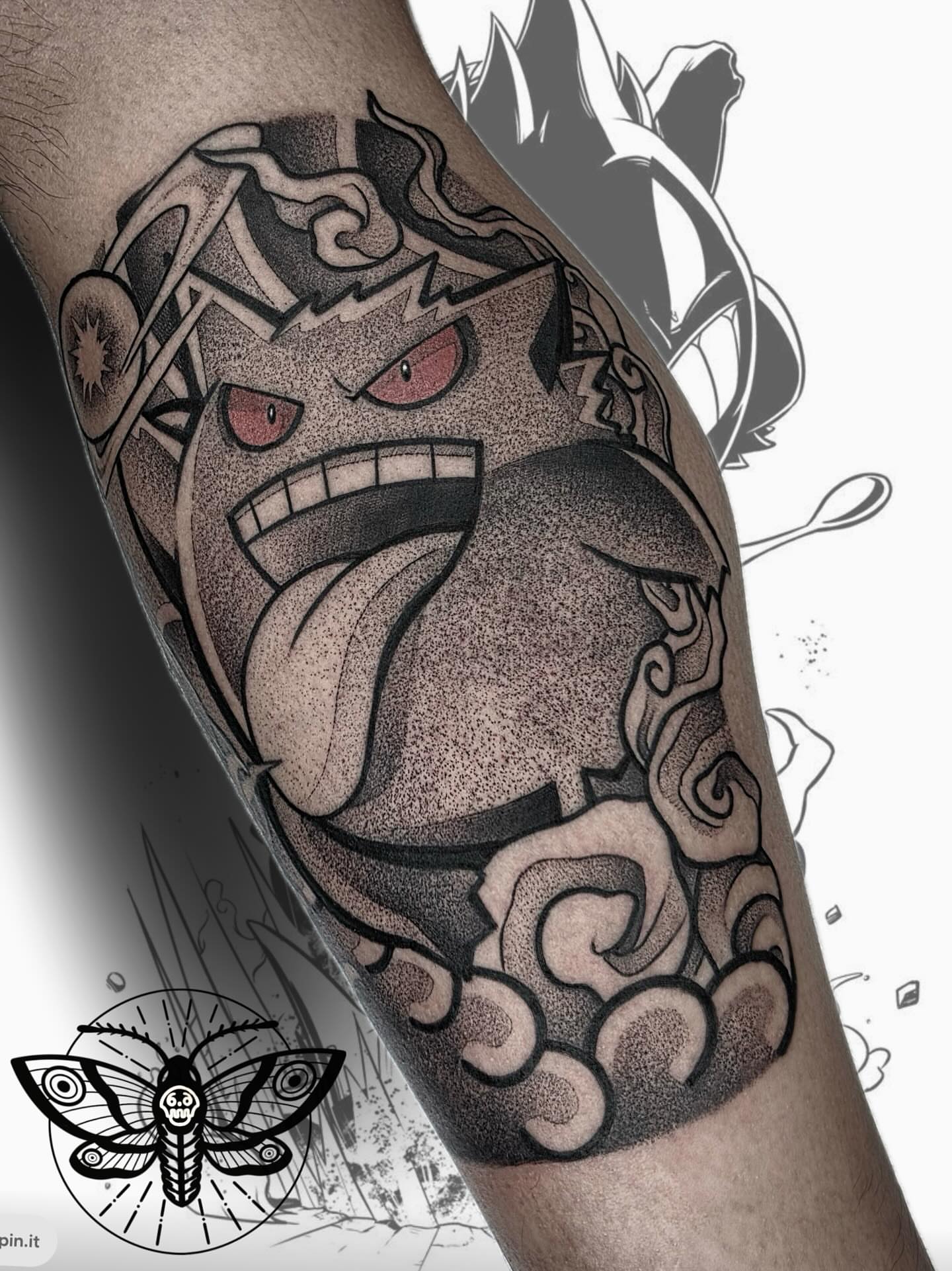 Angry ghost dotwork tattoo on the forearm by Danny, San Luis Obispo, California