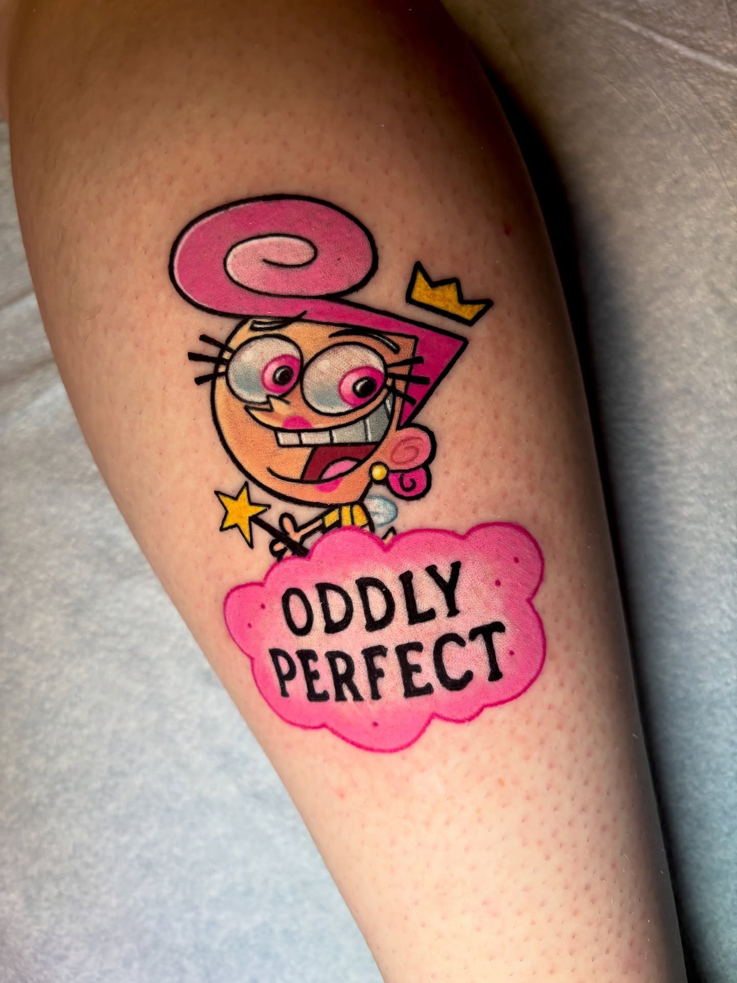 Oddly perfect new school tattoo on the thigh by ππ§π