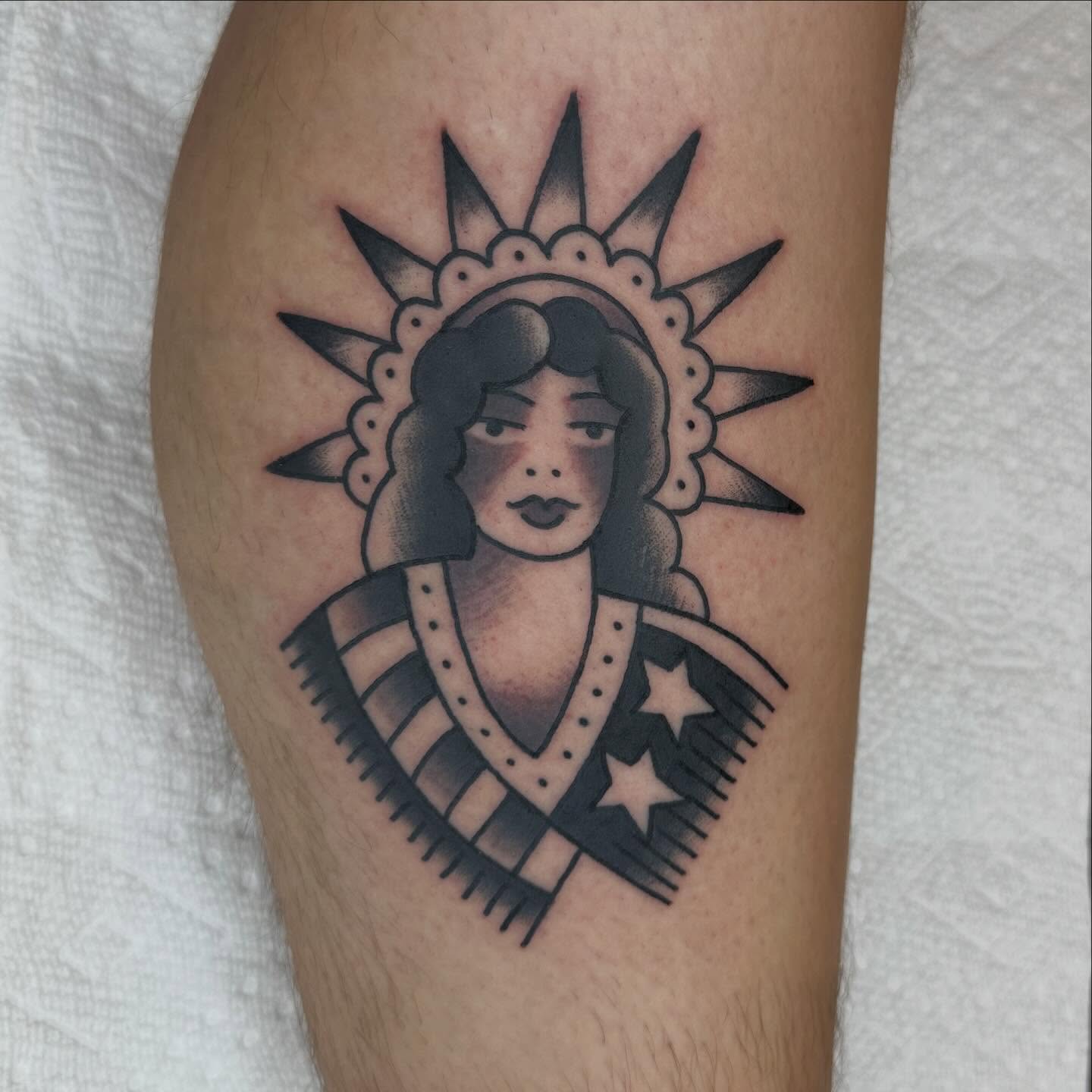 Statue of liberty American traditional tattoo on the forearm by Keon Ostby, Tempe, Arizona