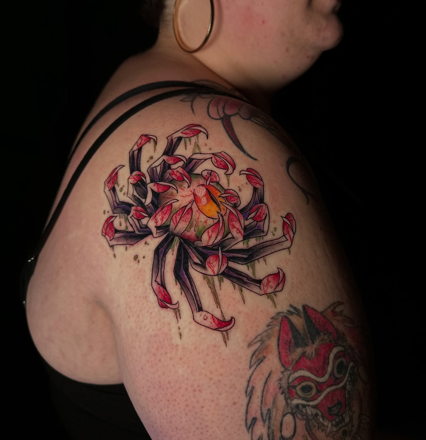 Crab new school tattoo on the shoulder by Angel Tattoos
