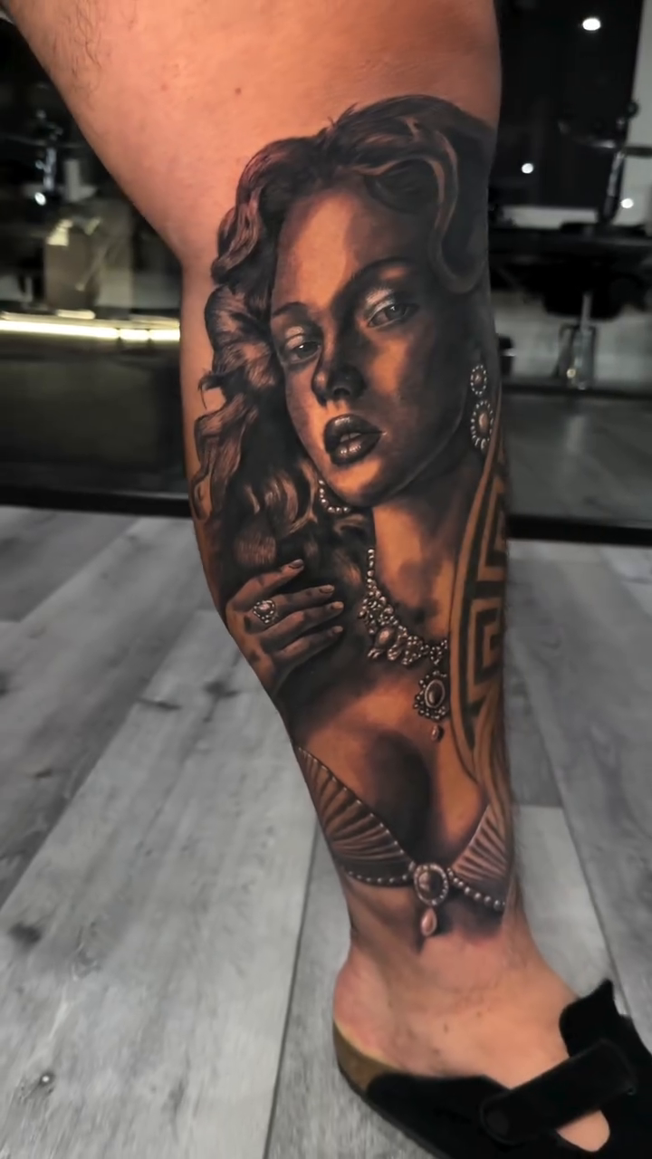 Portrait of a woman realism tattoo by Rafa